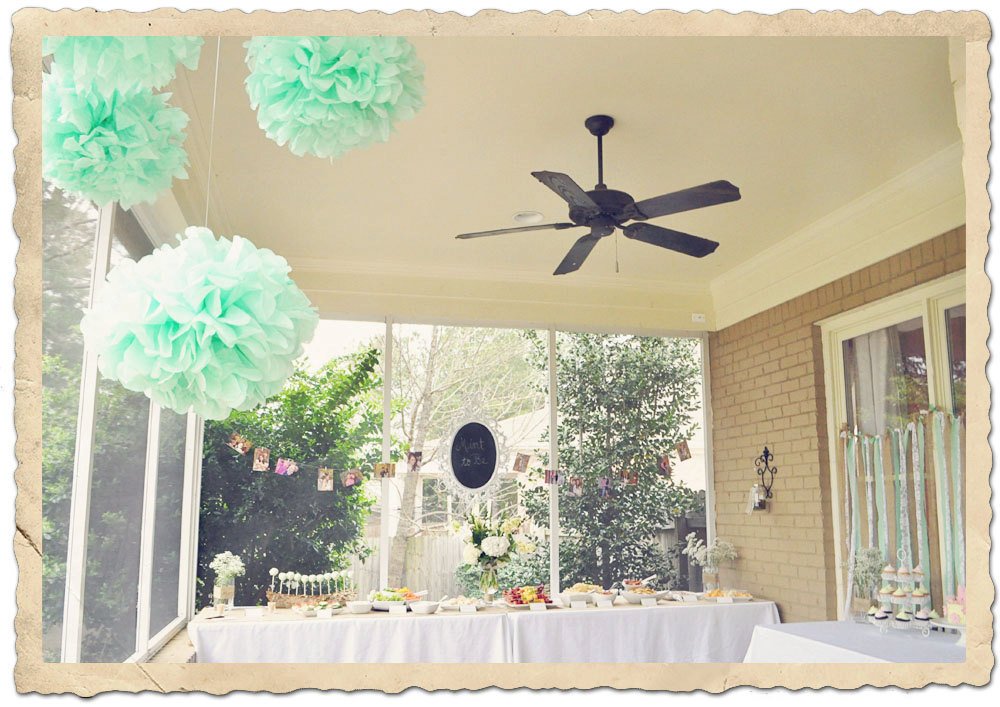 Mint Tissue Paper Pom Poms for Decorations