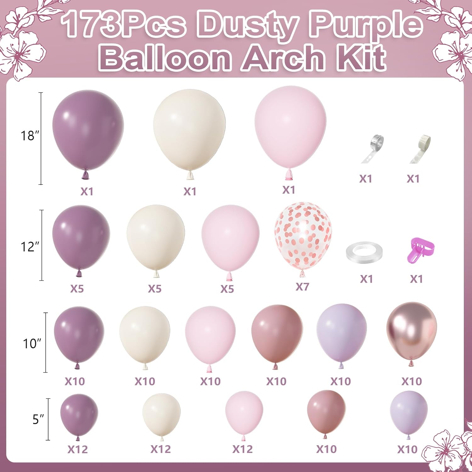 Amandir 173Pcs Dusty Purple Balloon Arch Kit