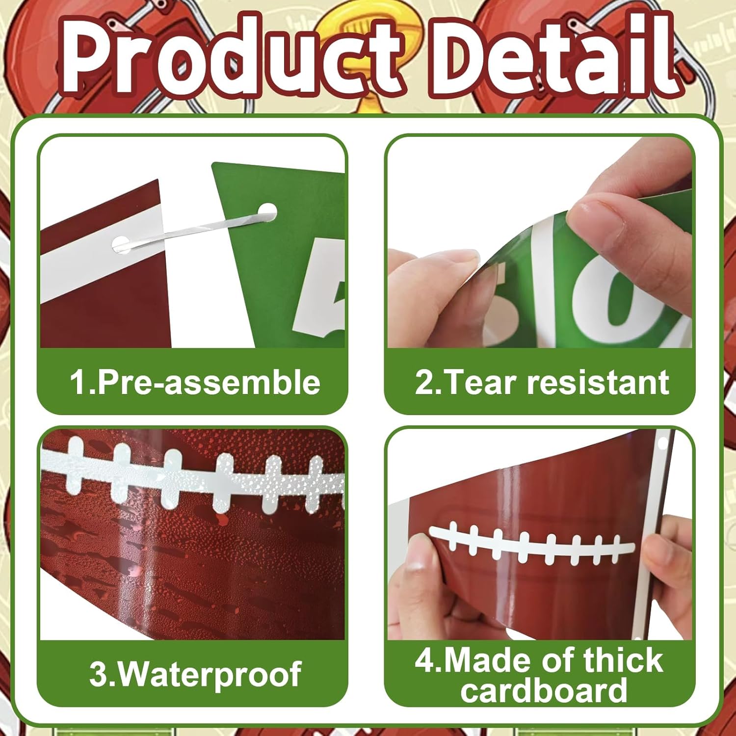4Pcs Football Triangle Banner Decorations for Parties