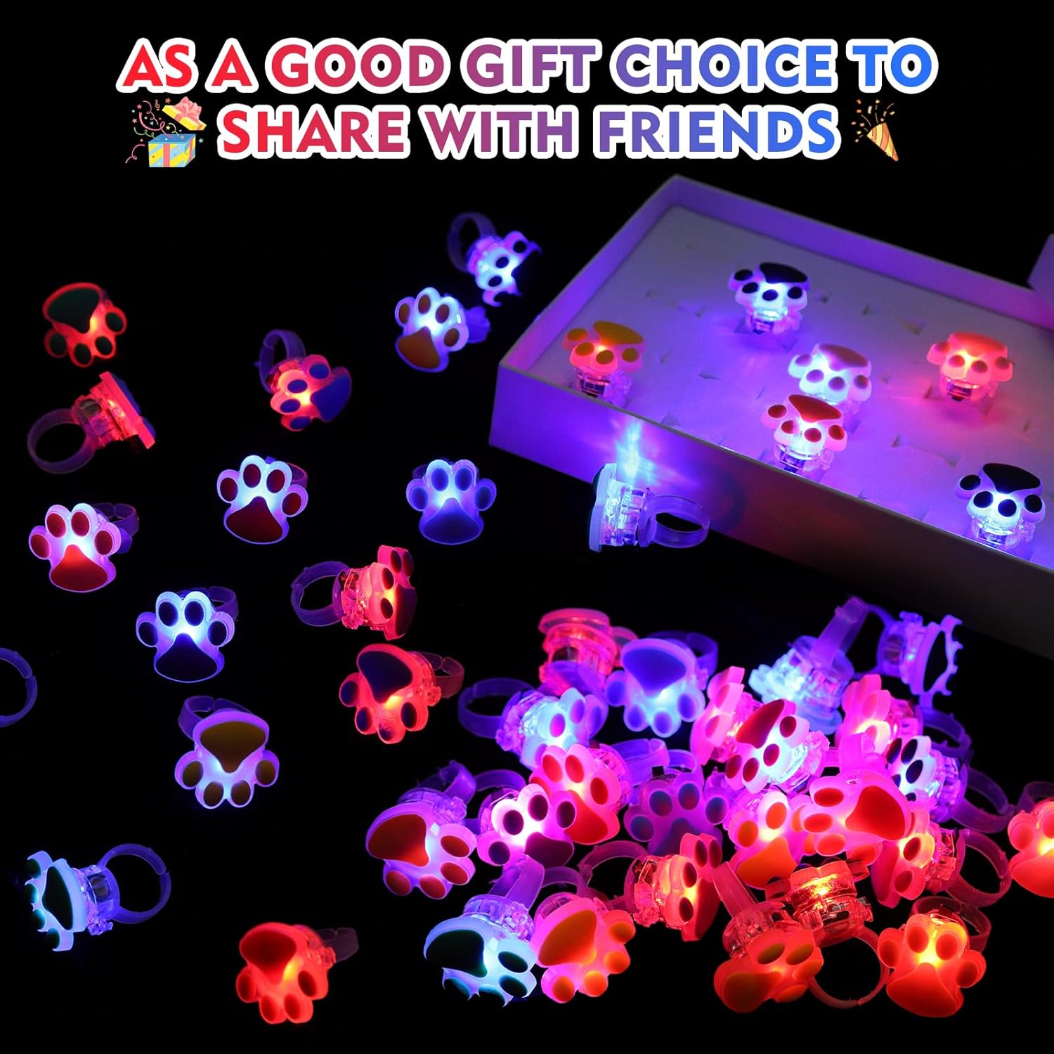 TUWUNA Paw Print LED Light Up Rings 24 Pcs Party Favors