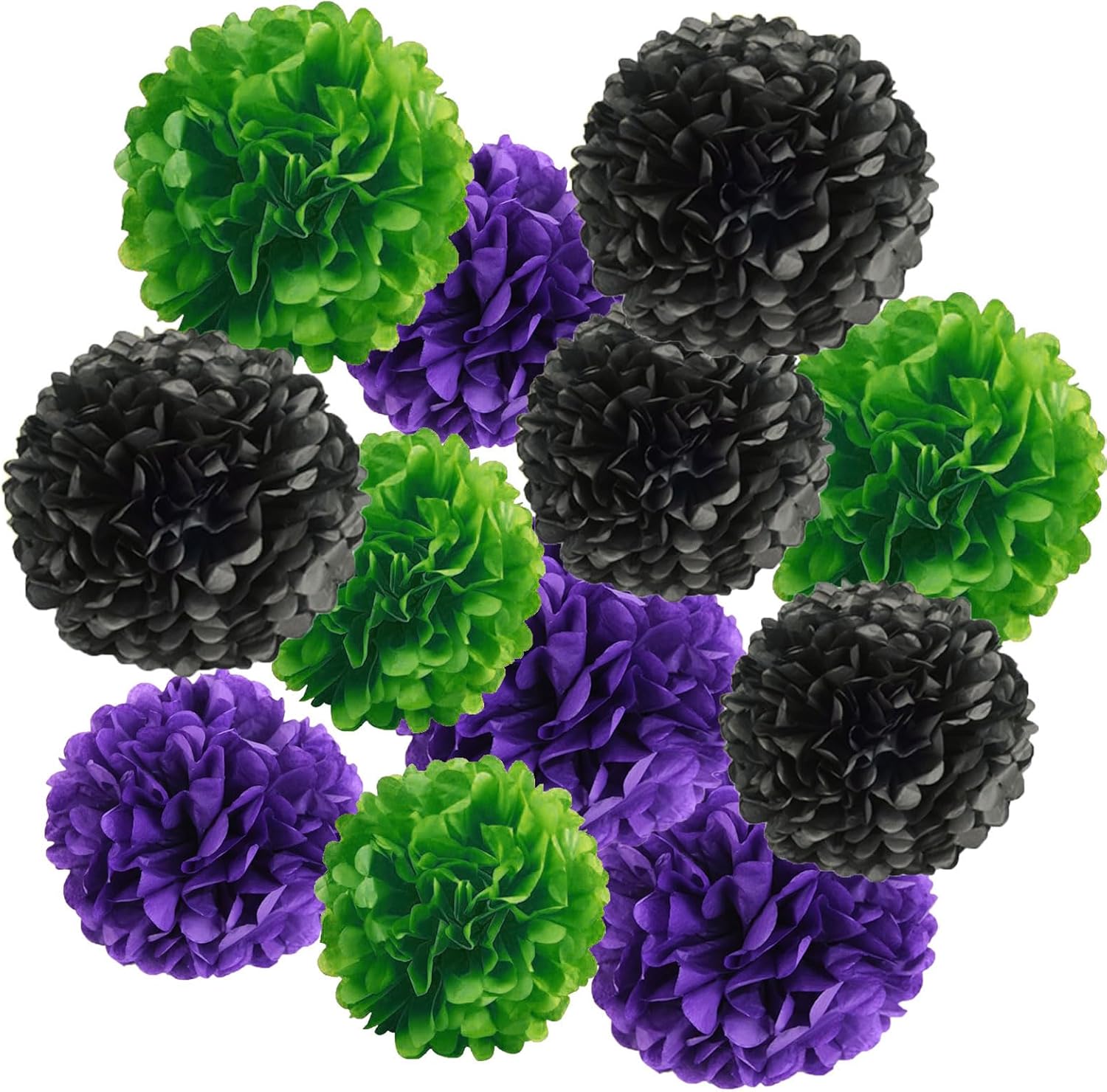 12pcs Black Green Purple Paper Pom Poms Halloween Decorations