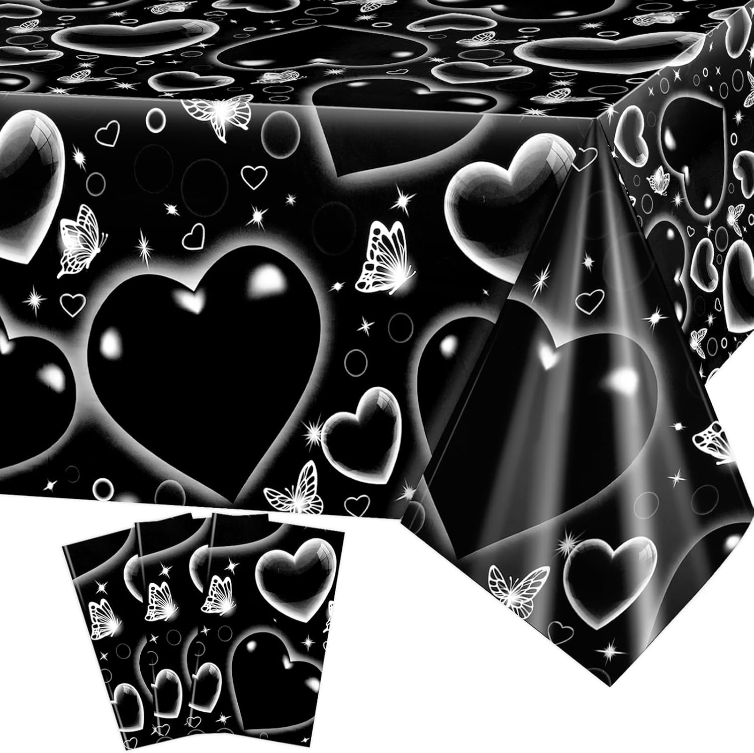 PHOGARY Black Heart Table Cloth 3 Pack 51x87 Inches