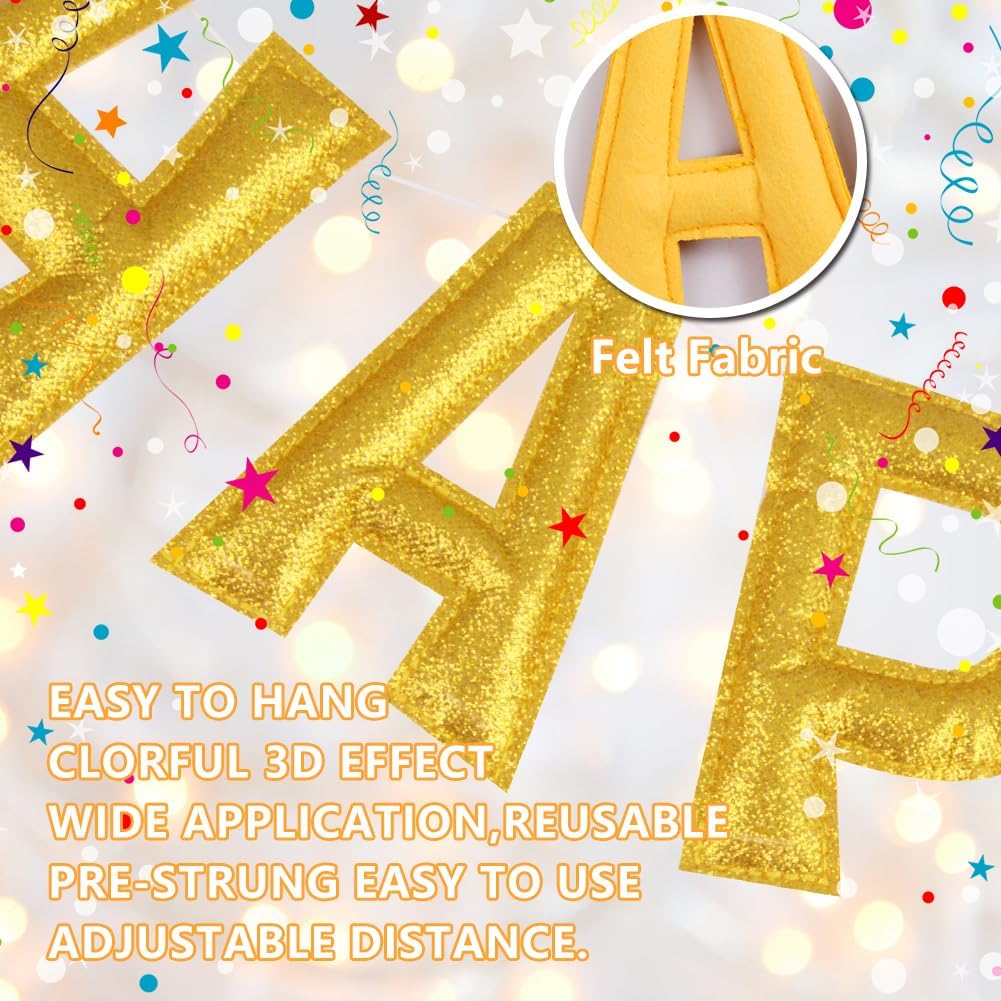 Gold Foil Happy Birthday Banner for Party Decorations