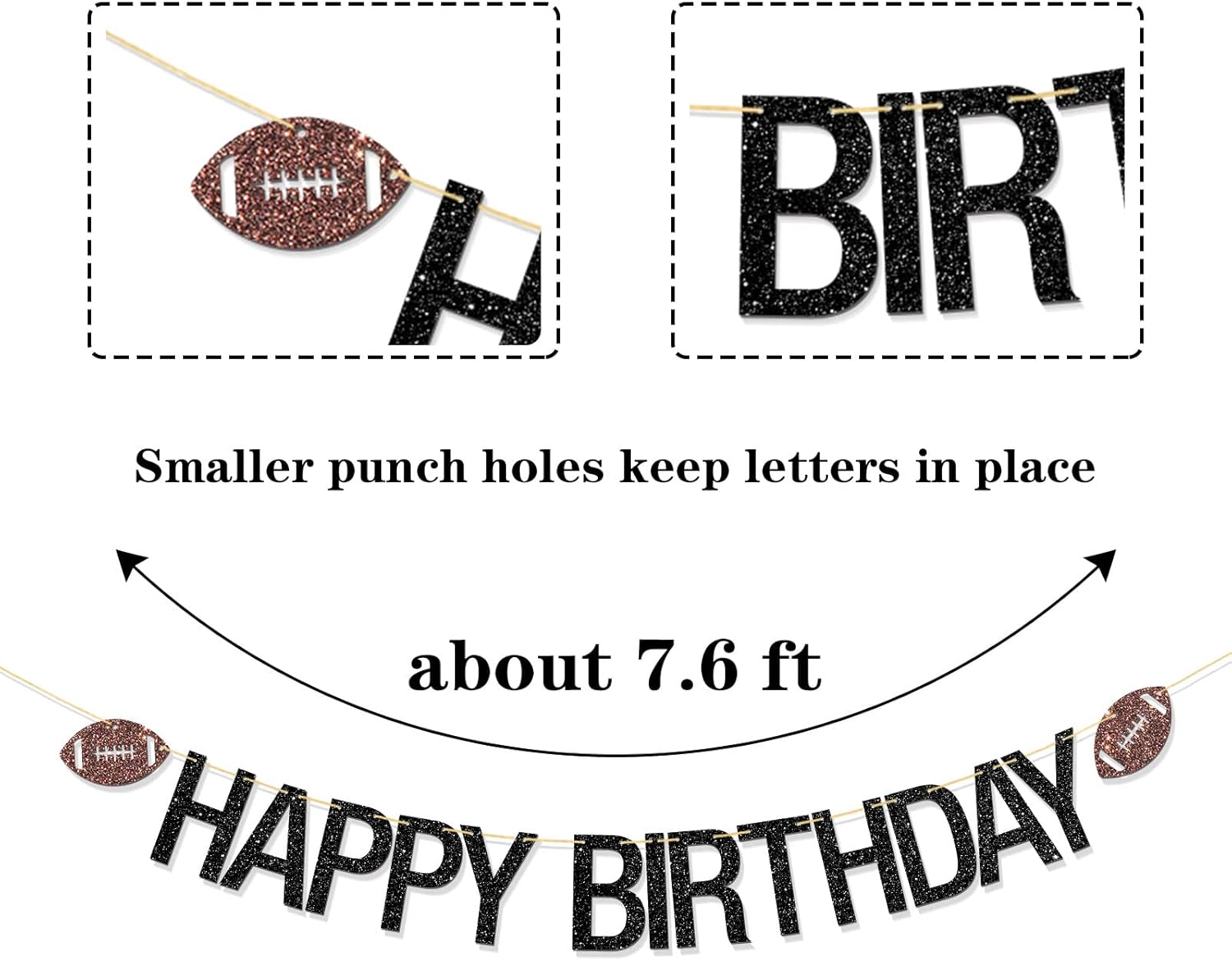 Football Happy Birthday Banner with Black Glitter