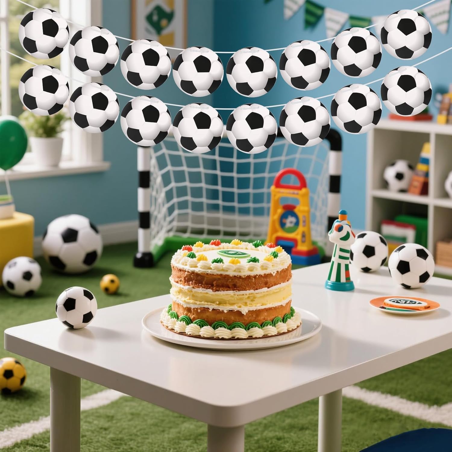 4PCS Soccer Party Banners with Pennant and Round Football Decorations