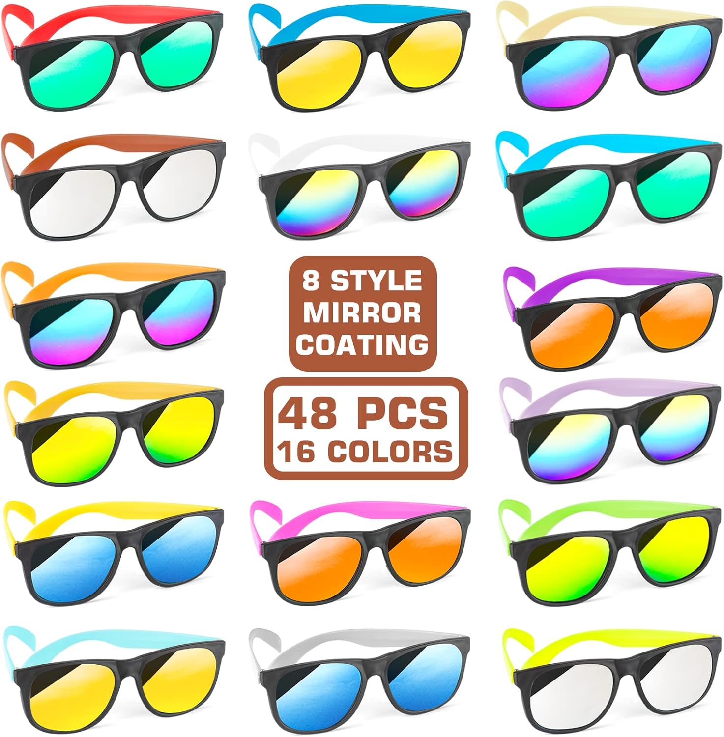 Cawiew 48 Pack Neon Plastic Sunglasses with UV400 Protection