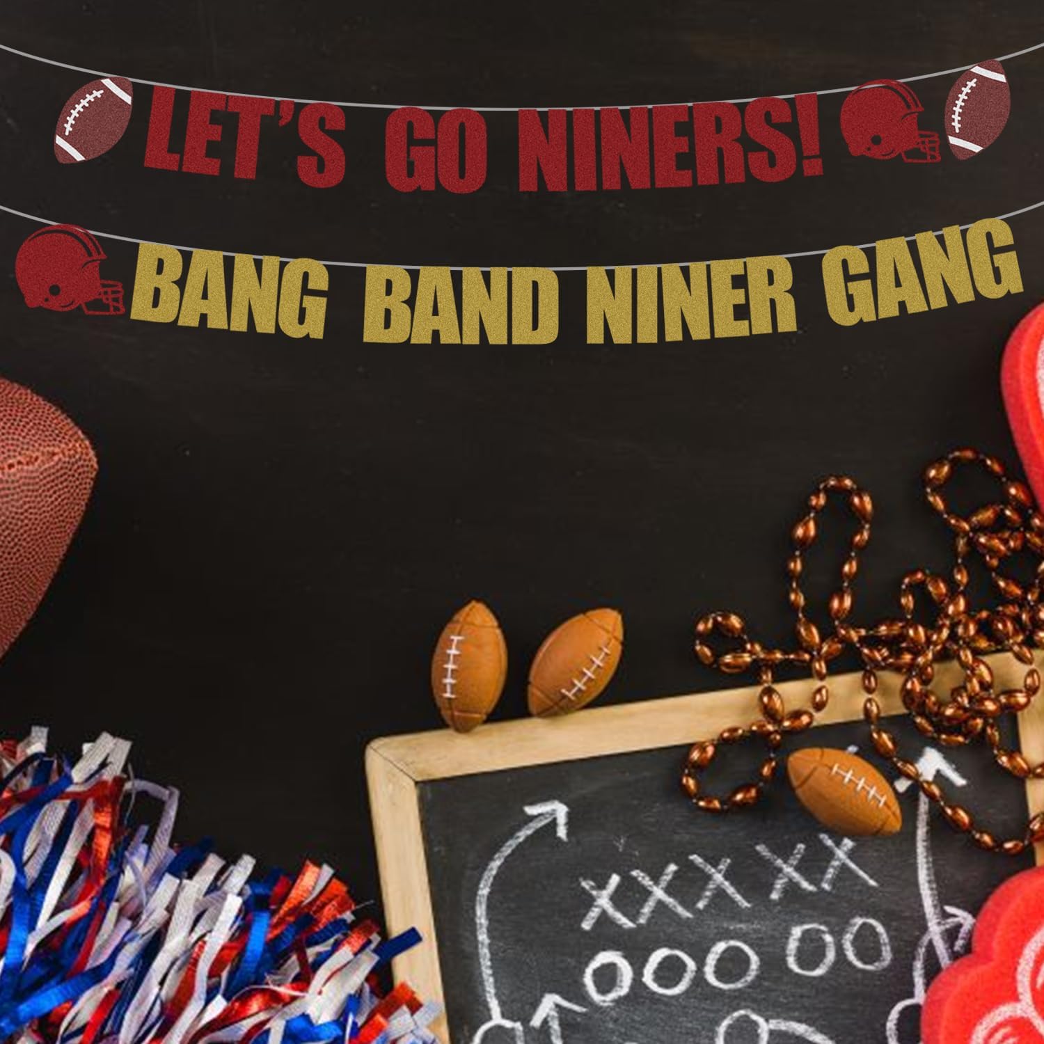 Lets Go Niners Glitter Banner Football Decor