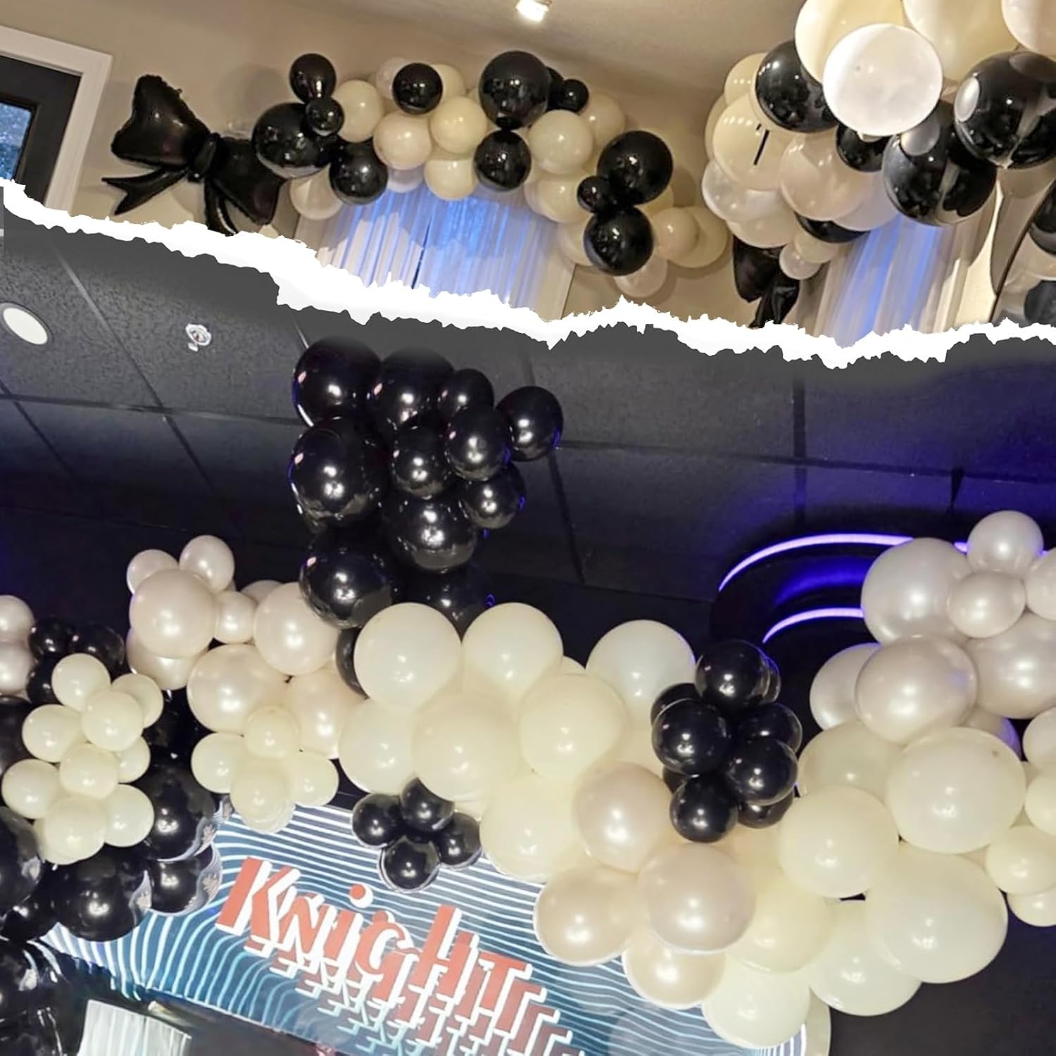 134pcs Double Stuffed Pearl White and Black Balloons Garland Arch Kit