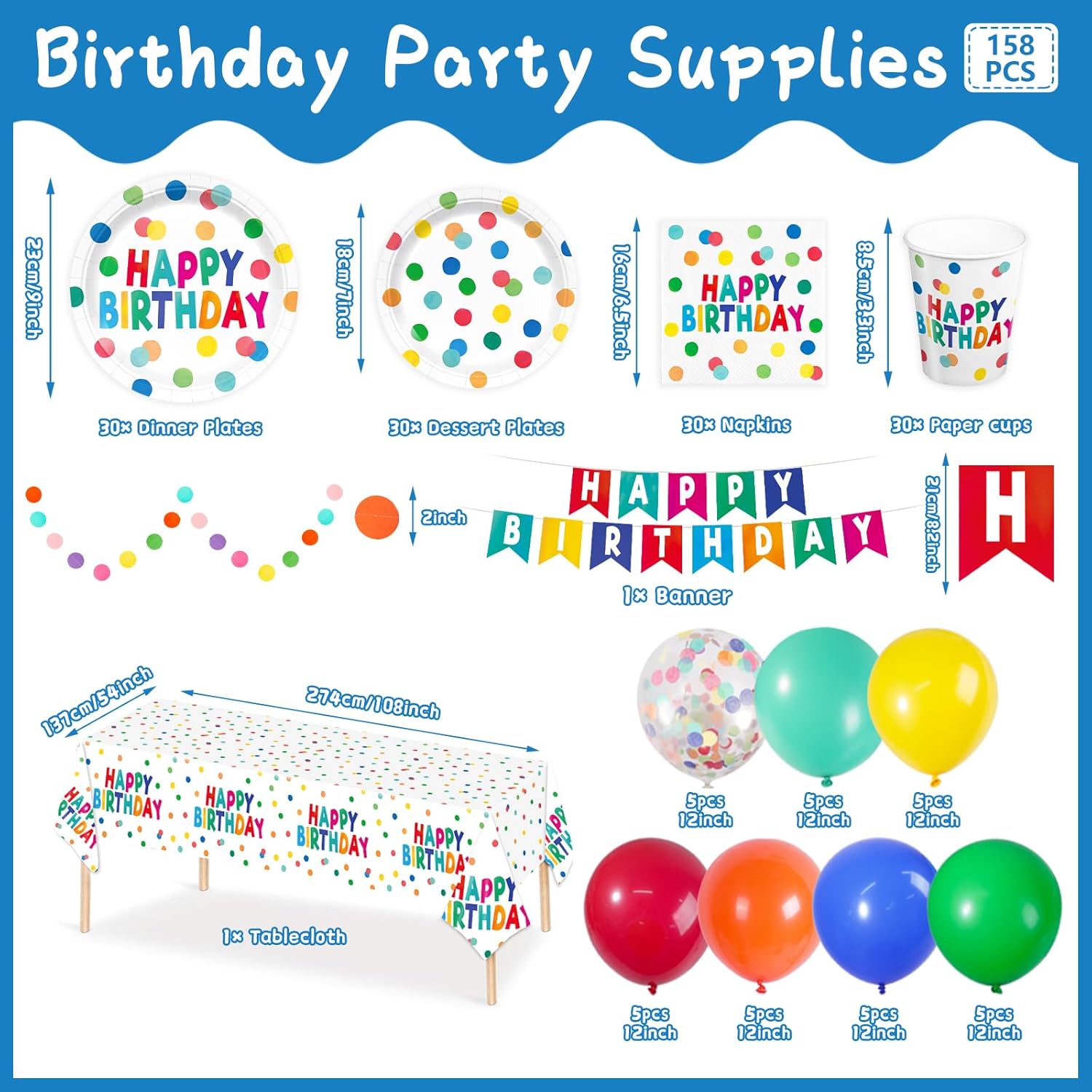 Detanpoly 158pcs Happy Birthday Party Set for Kids