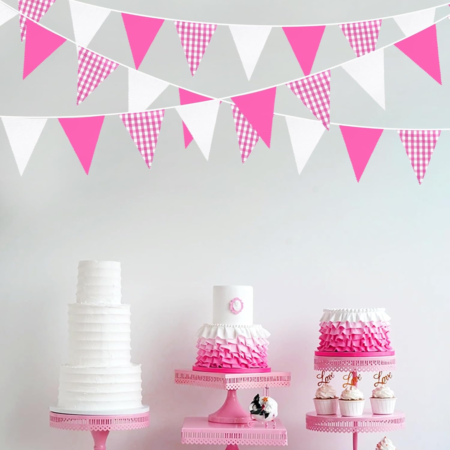 32 Ft Hot Pink Buffalo Plaid Checkered Flag Garland for Parties