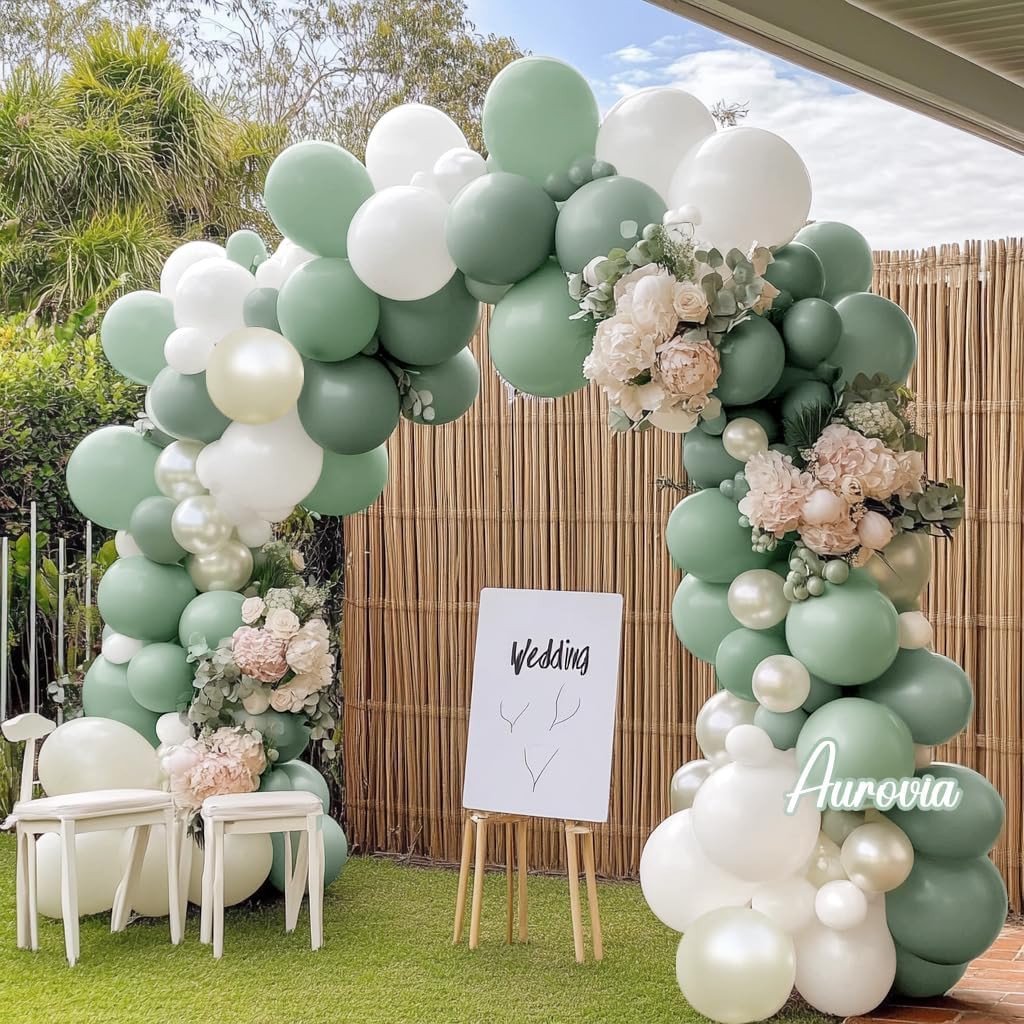 Dusty Green White Balloon Garland Party Decor Kit