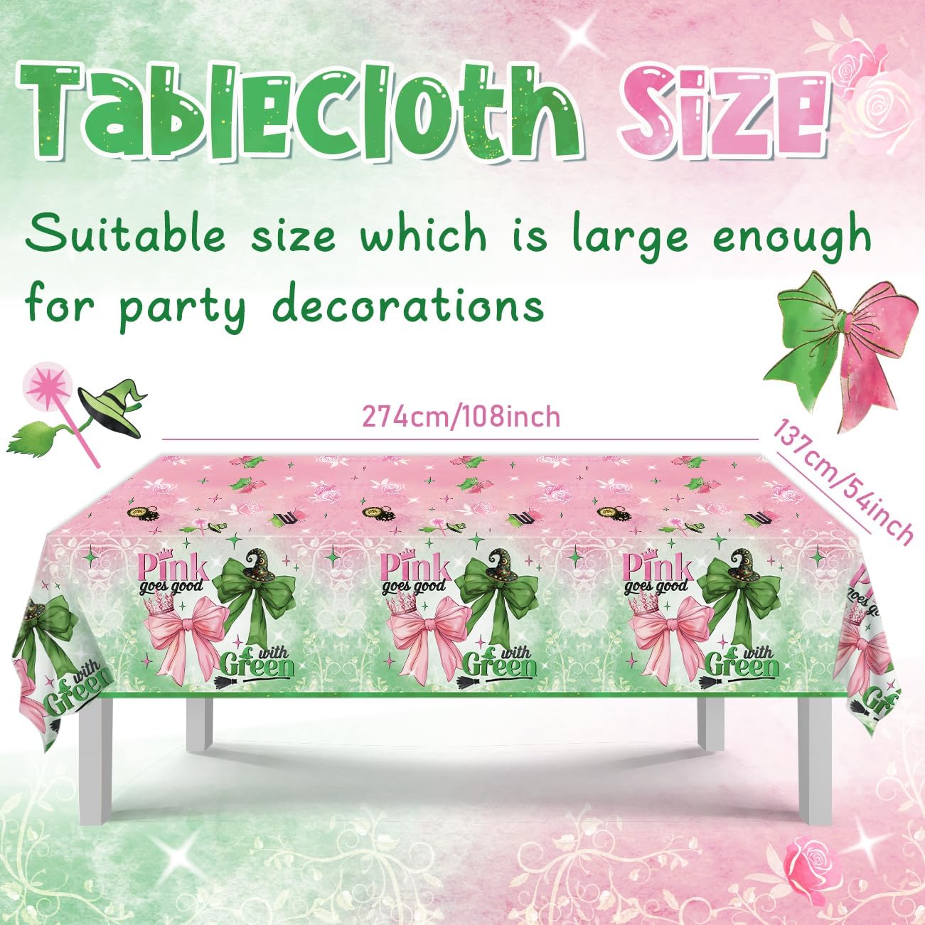 XFongFron Party Decor Tablecloths 3 Pcs Pink Green Bow Design