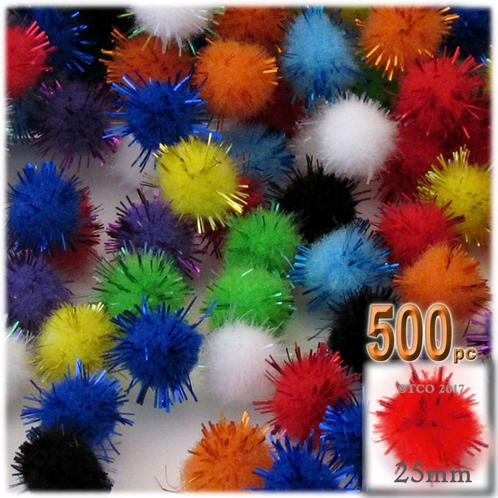 The Crafts Outlet Chenille Sparkly Pom Poms Green Porcupine 25mm 500pc