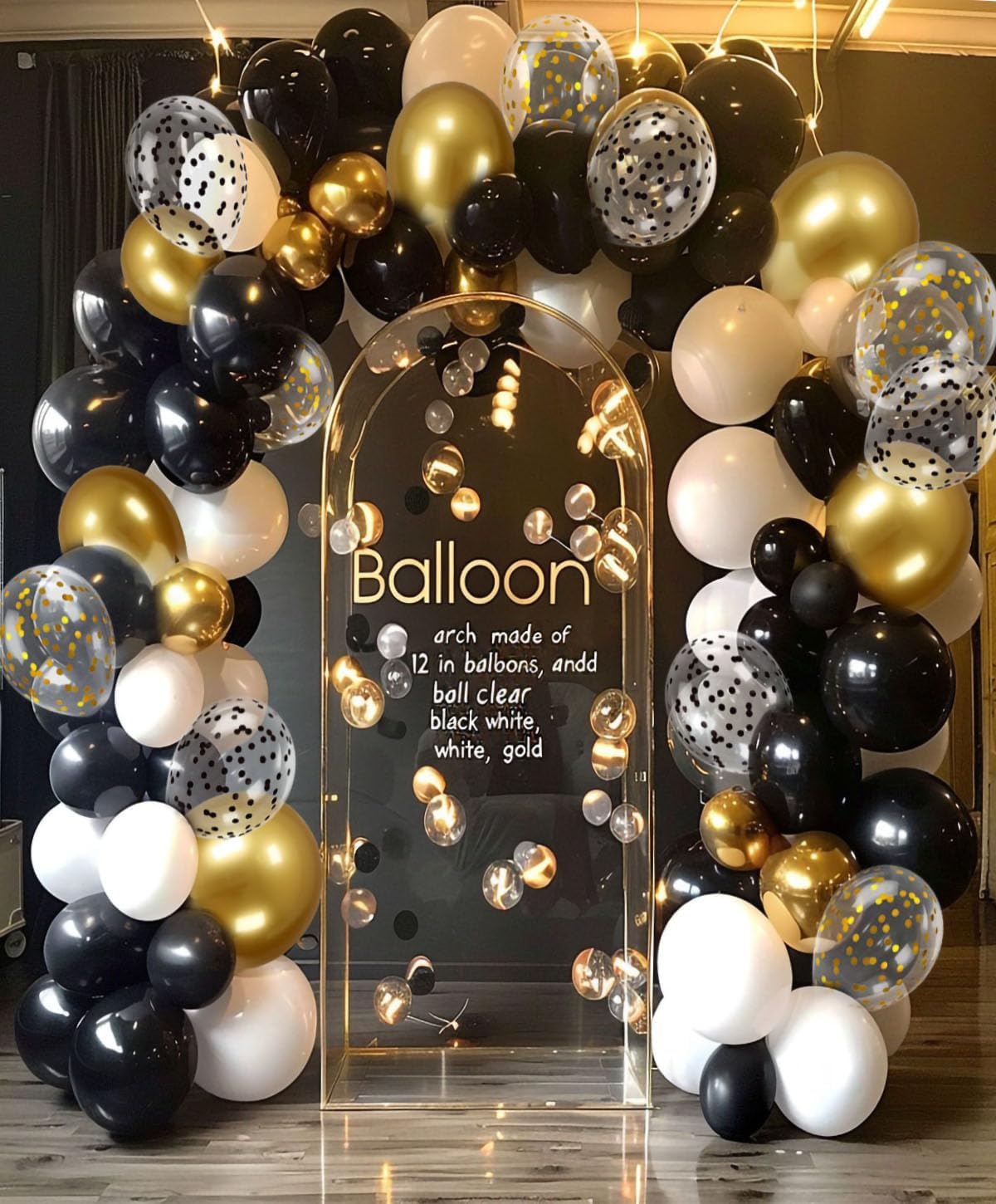 300 Pcs Black White Gold Confetti Balloons Set