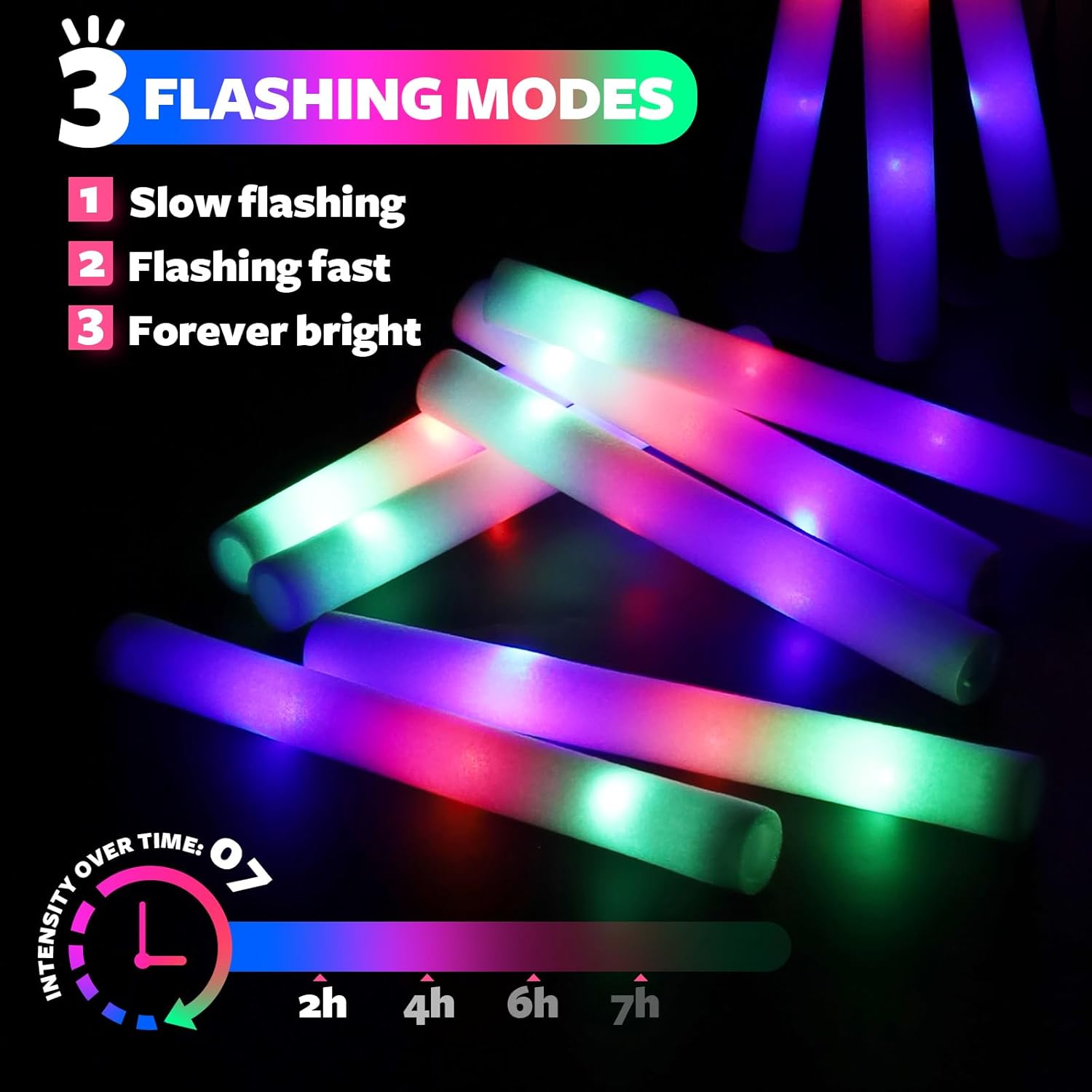 107 PCS LED Foam Glow Sticks with 3 Modes