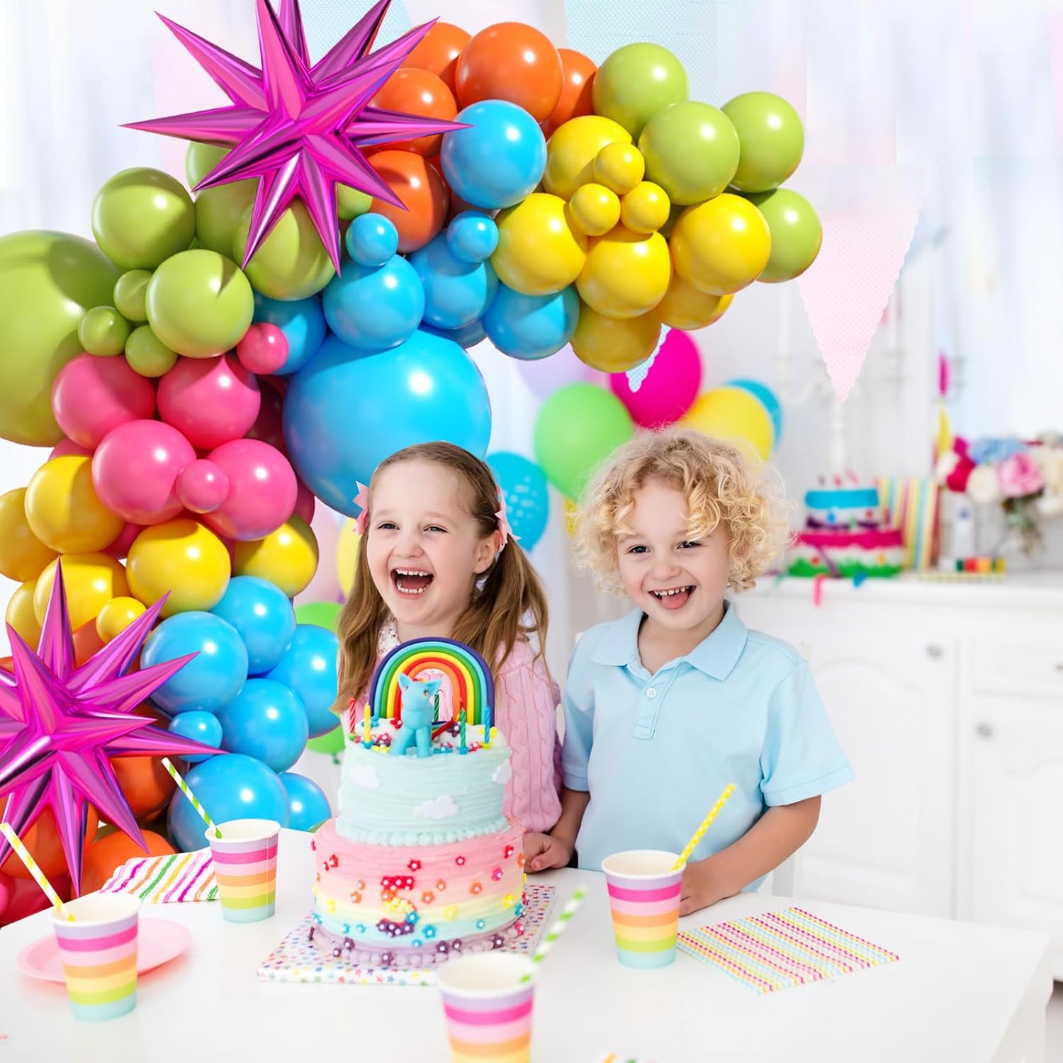 Rainbow Balloon Arch with 22in Star Foil Balloons