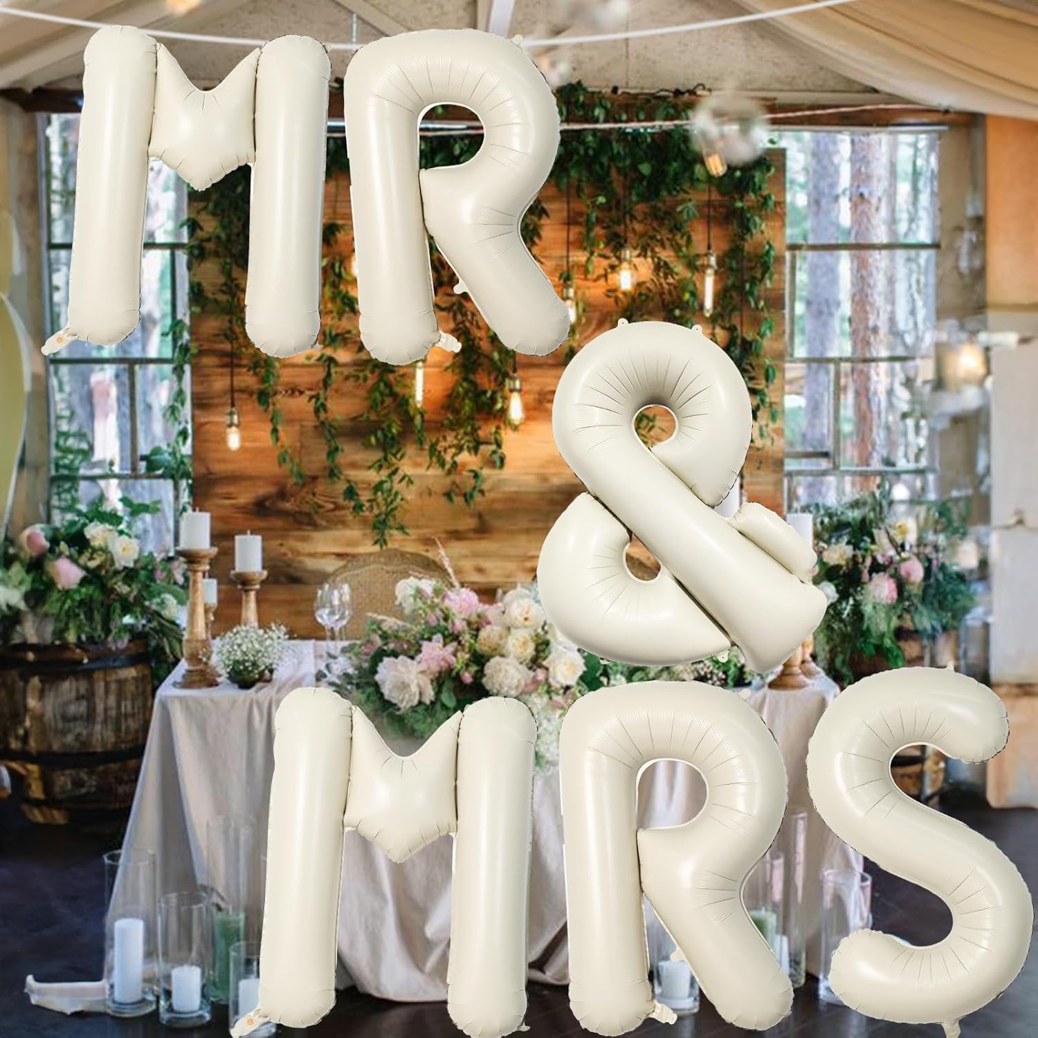 40 Inch Beige Mr Mrs Balloons Wedding Decor