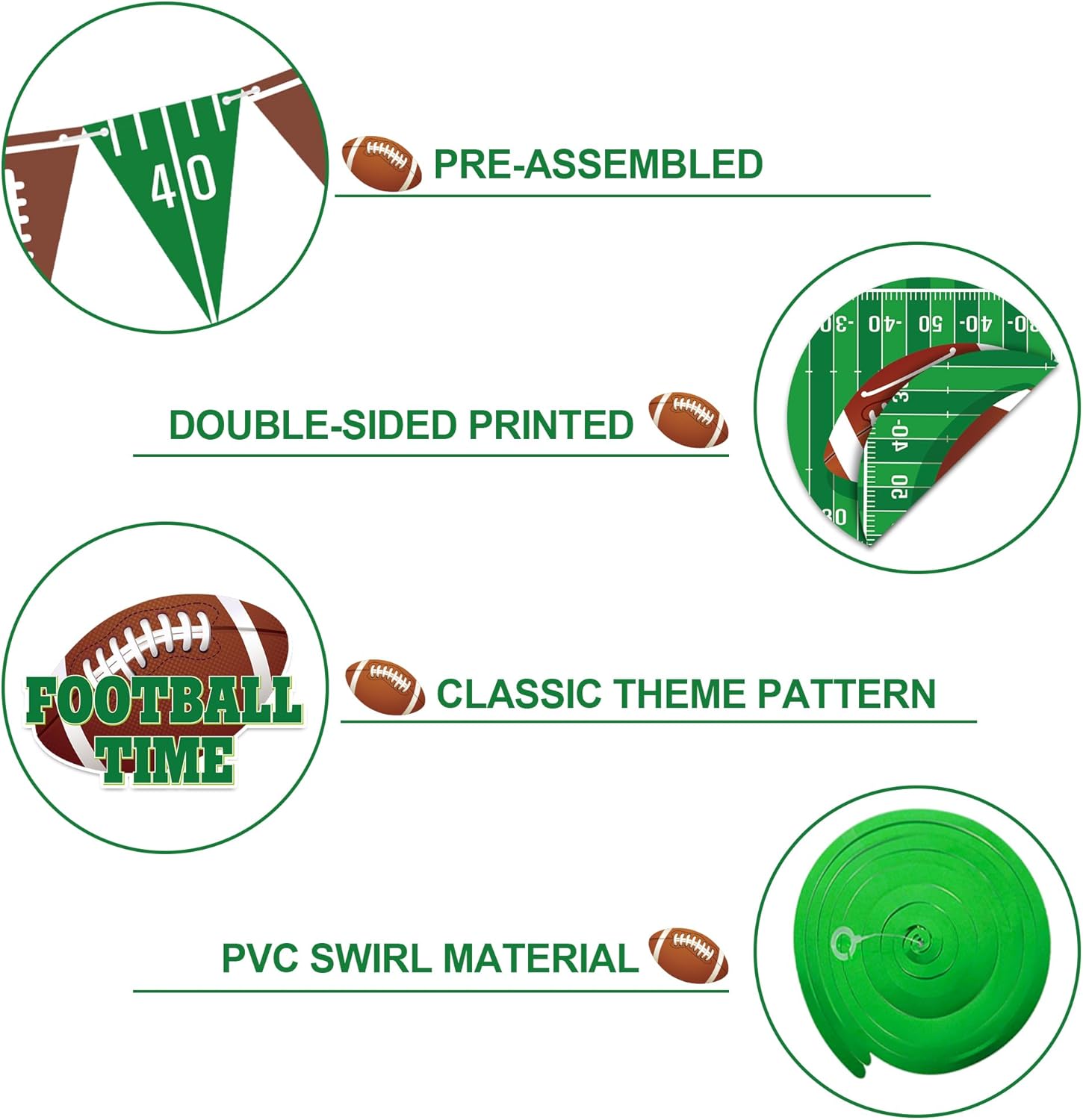 Football Party Decor Set 2 Banners 9 Swirls