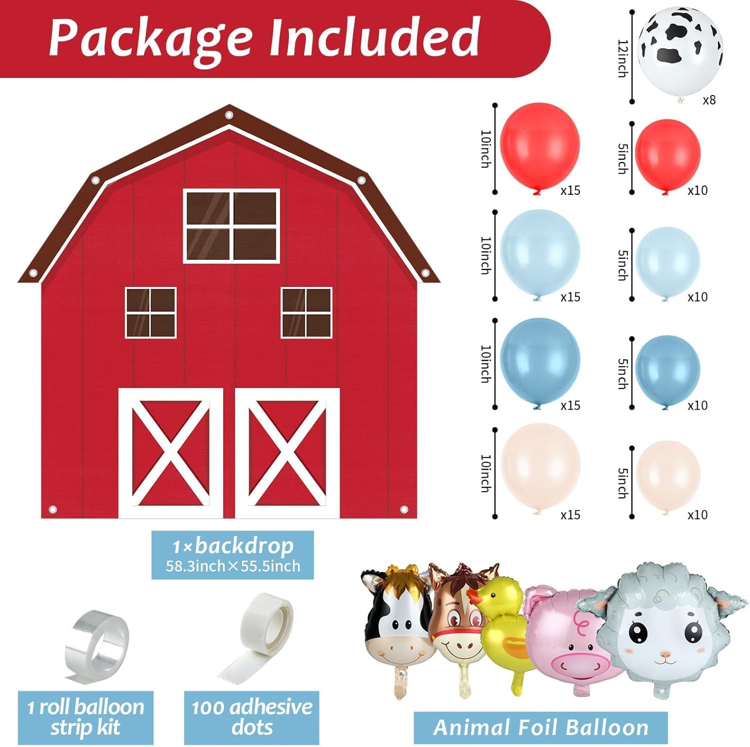 Farm Animals Party Decoration Set with Cow Balloons and Backdrop