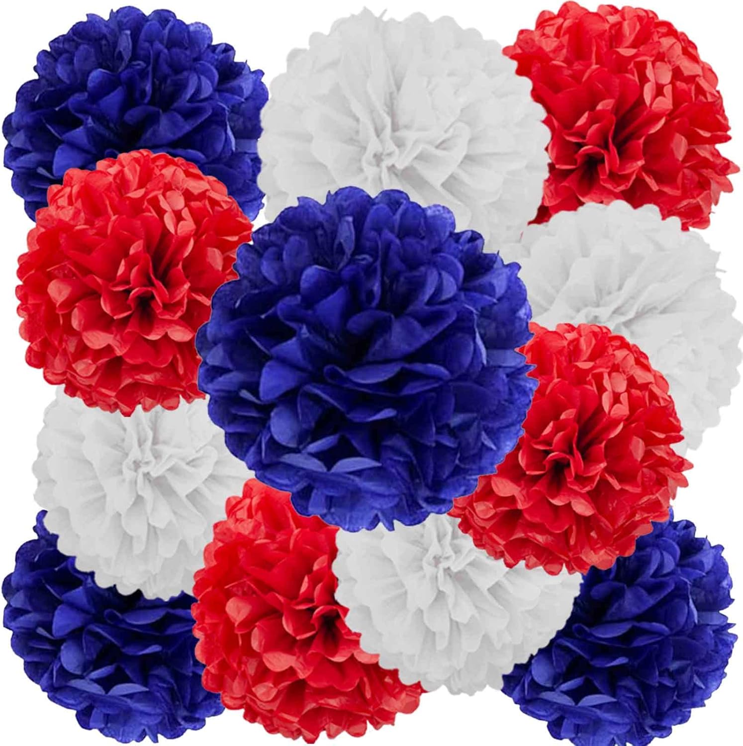 We Moment Red Blue White Paper Pom Poms Decorations 12pcs
