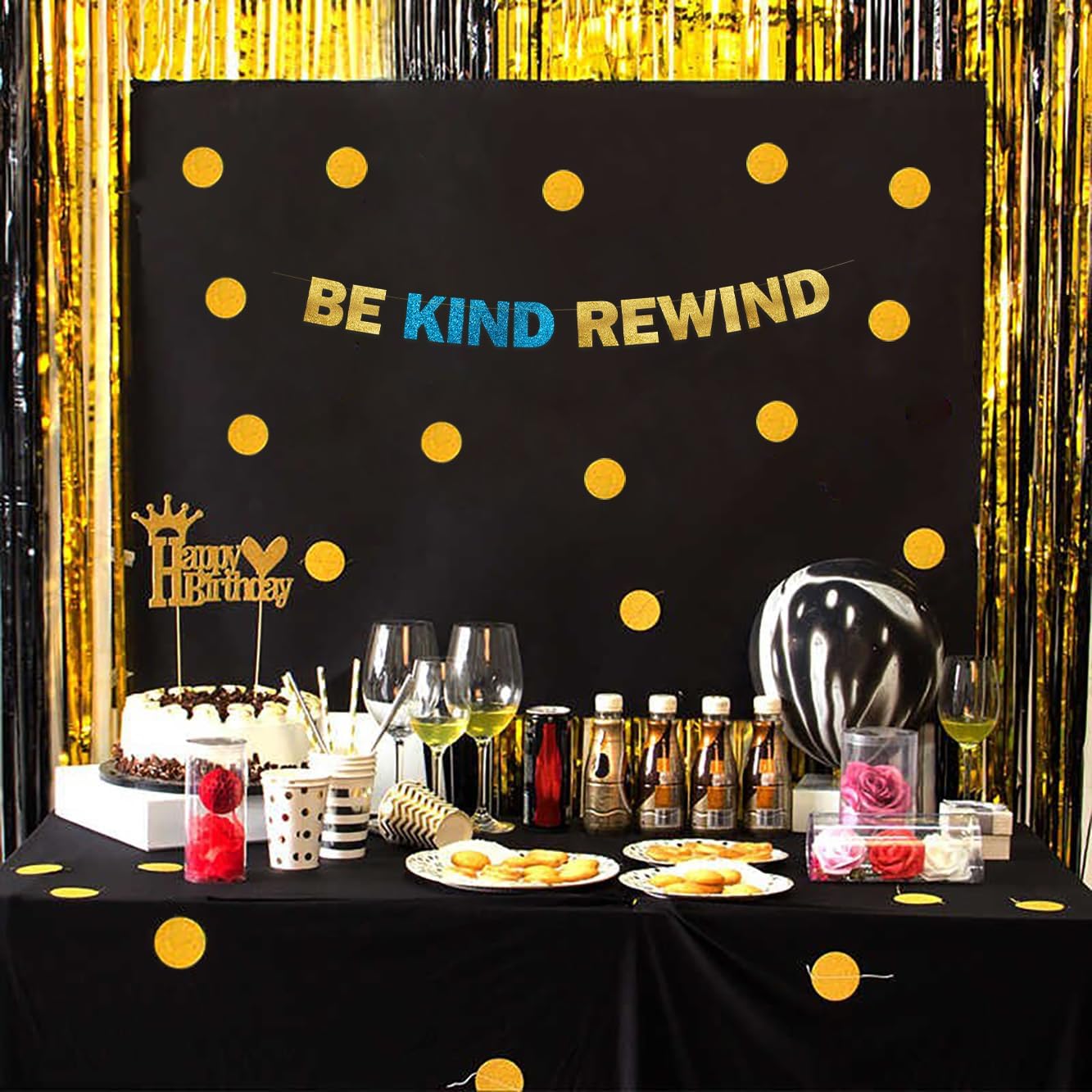 Be Kind Rewind Glitter Banner 90s Party Decor