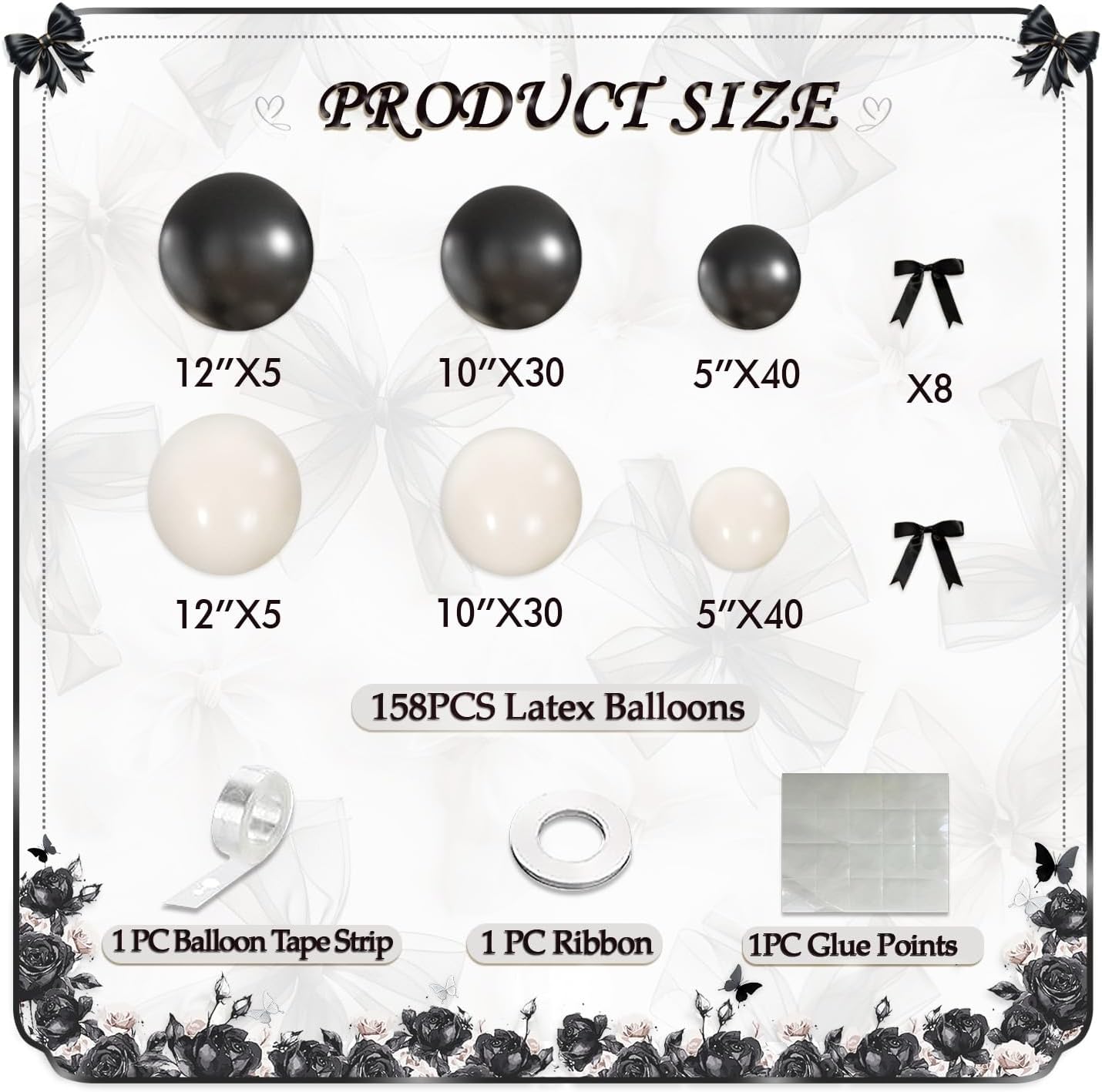 Black Sand White Balloon Garland Arch Kit 158Pcs