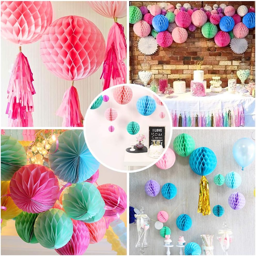 3pcs Blue Honeycomb Tissue Paper Balls for Party Decorations