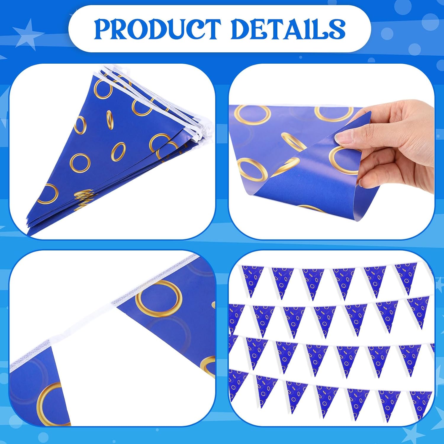 ShinyRelief 3937 Ft Blue Gold Ring Banner Decorations 4 Pack