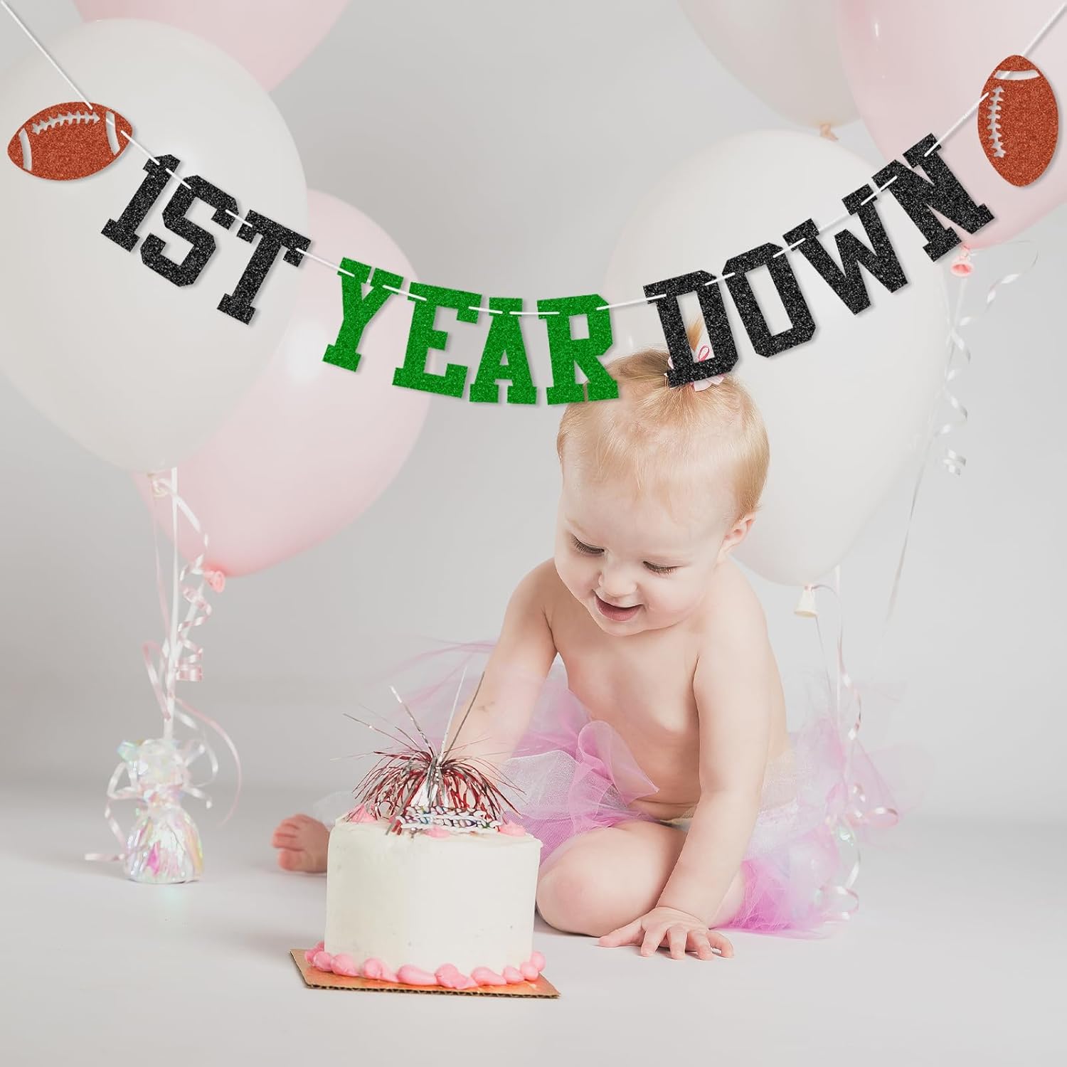 1st Year Down Football Birthday Banner Decor