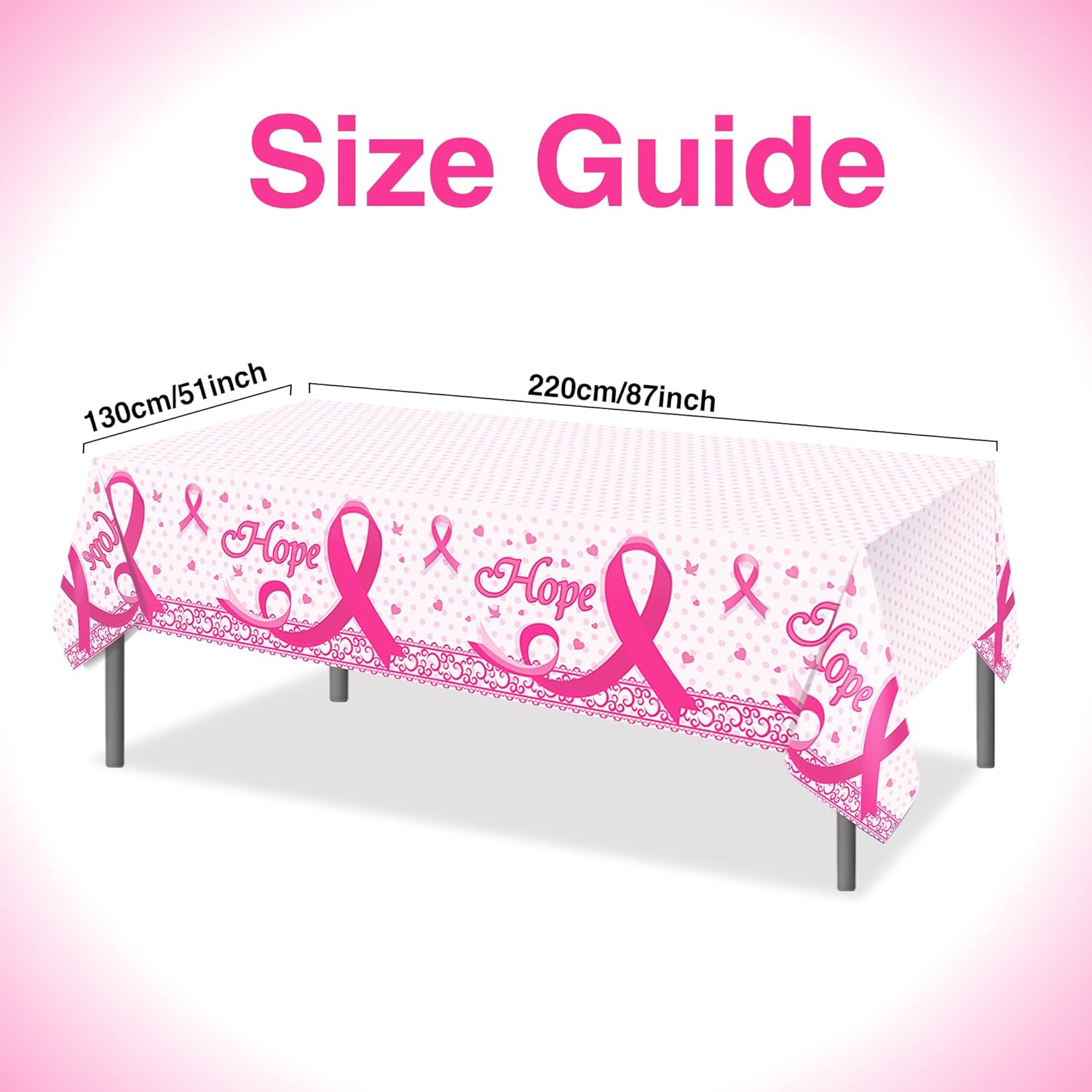3PCS Breast Cancer Tablecloth Rectangular Plastic Covers Pink Ribbon Decorations