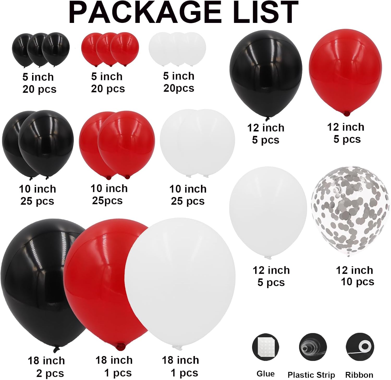 Red Black White Balloon Arch Kit 164pcs