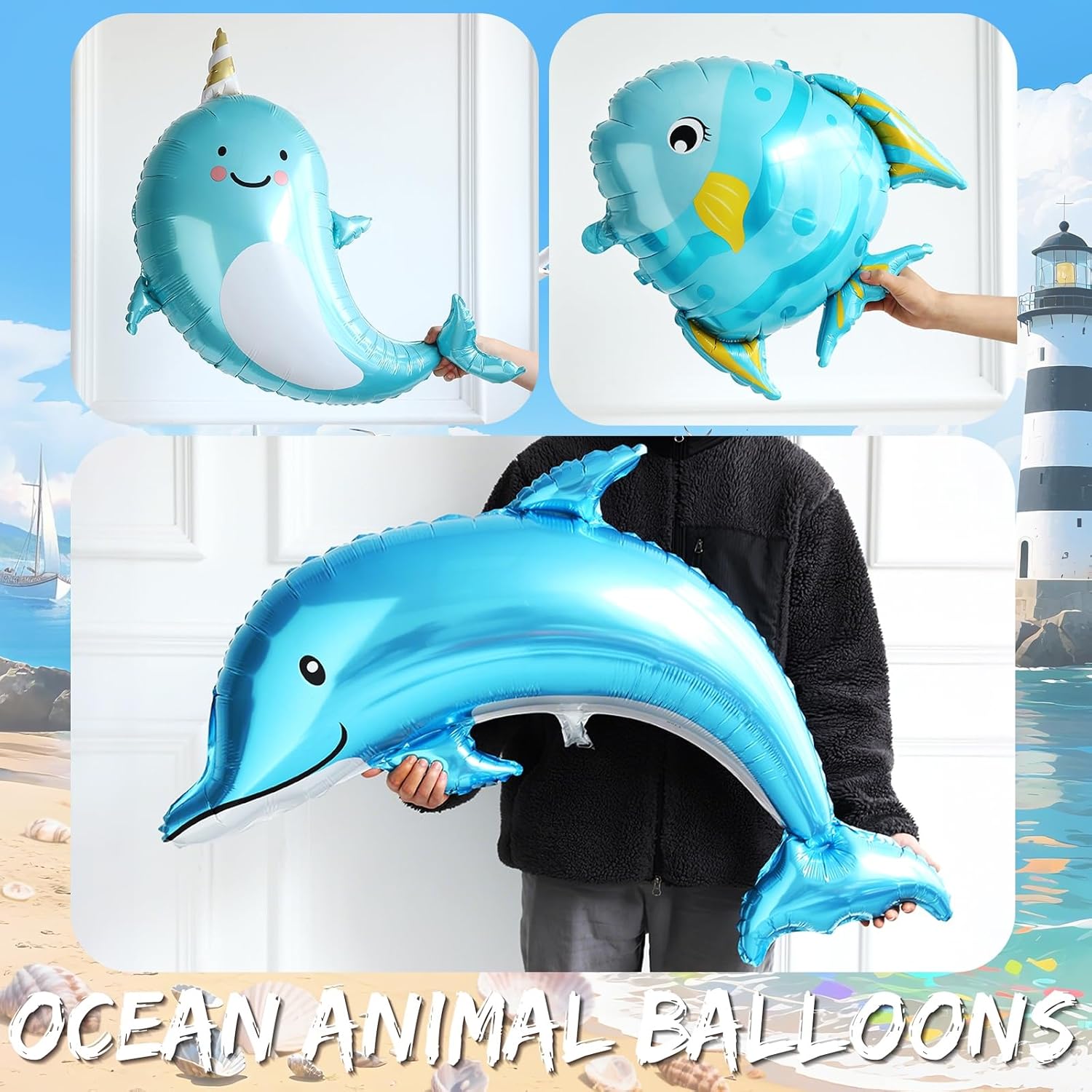 Nautical Balloon Arch Kit with Ocean Animals Decor