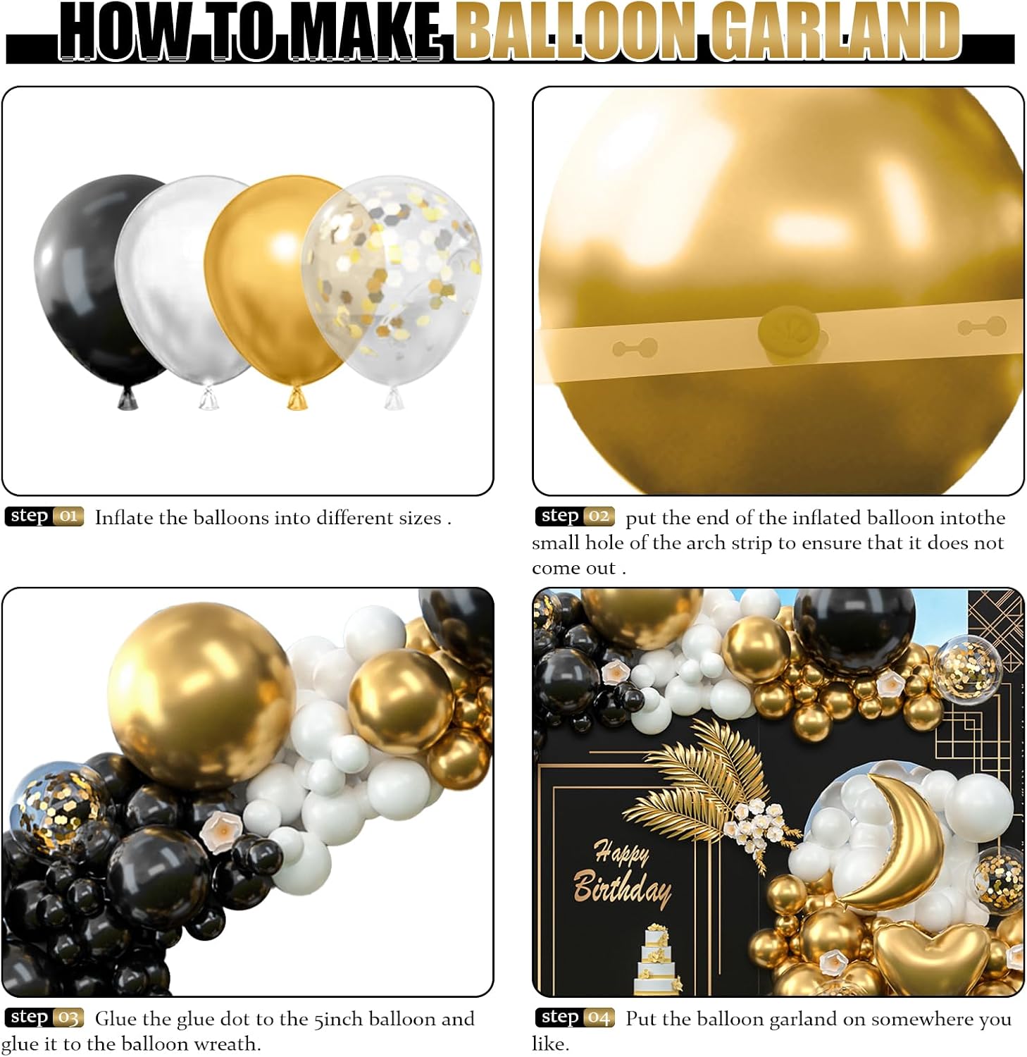 310pcs Black Gold Balloon Arch Kit for Parties