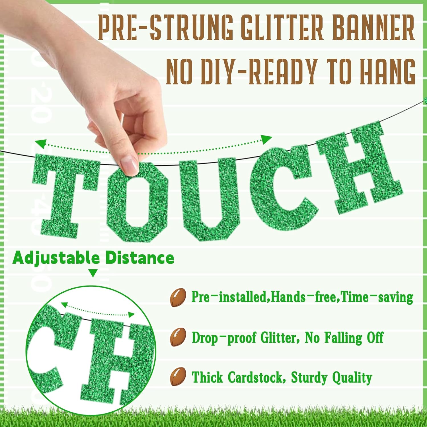 4Pcs Glitter Green Football Party Banners with Hanging Straps