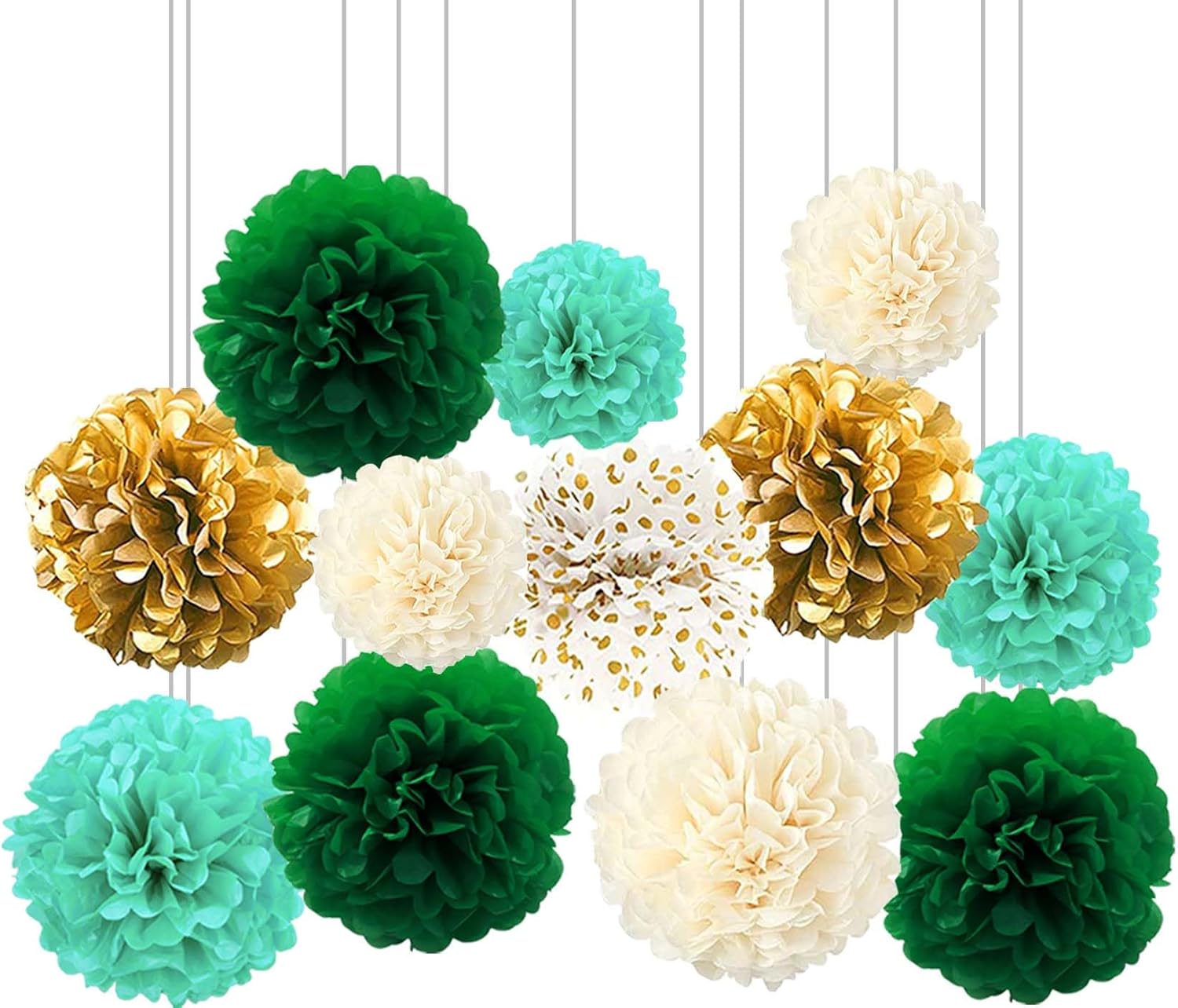 Xiksxitn 12pc Green Gradient Tissue Pom Poms Decorations