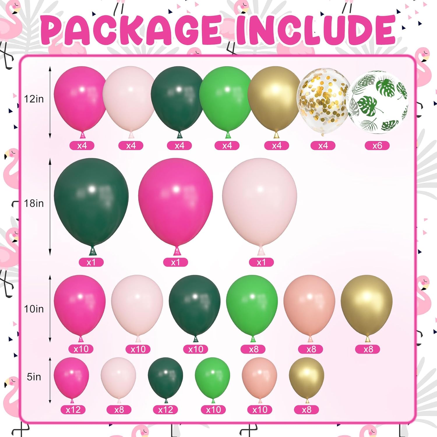 Amandir 165Pcs Flamingo Tropical Balloon Arch Kit