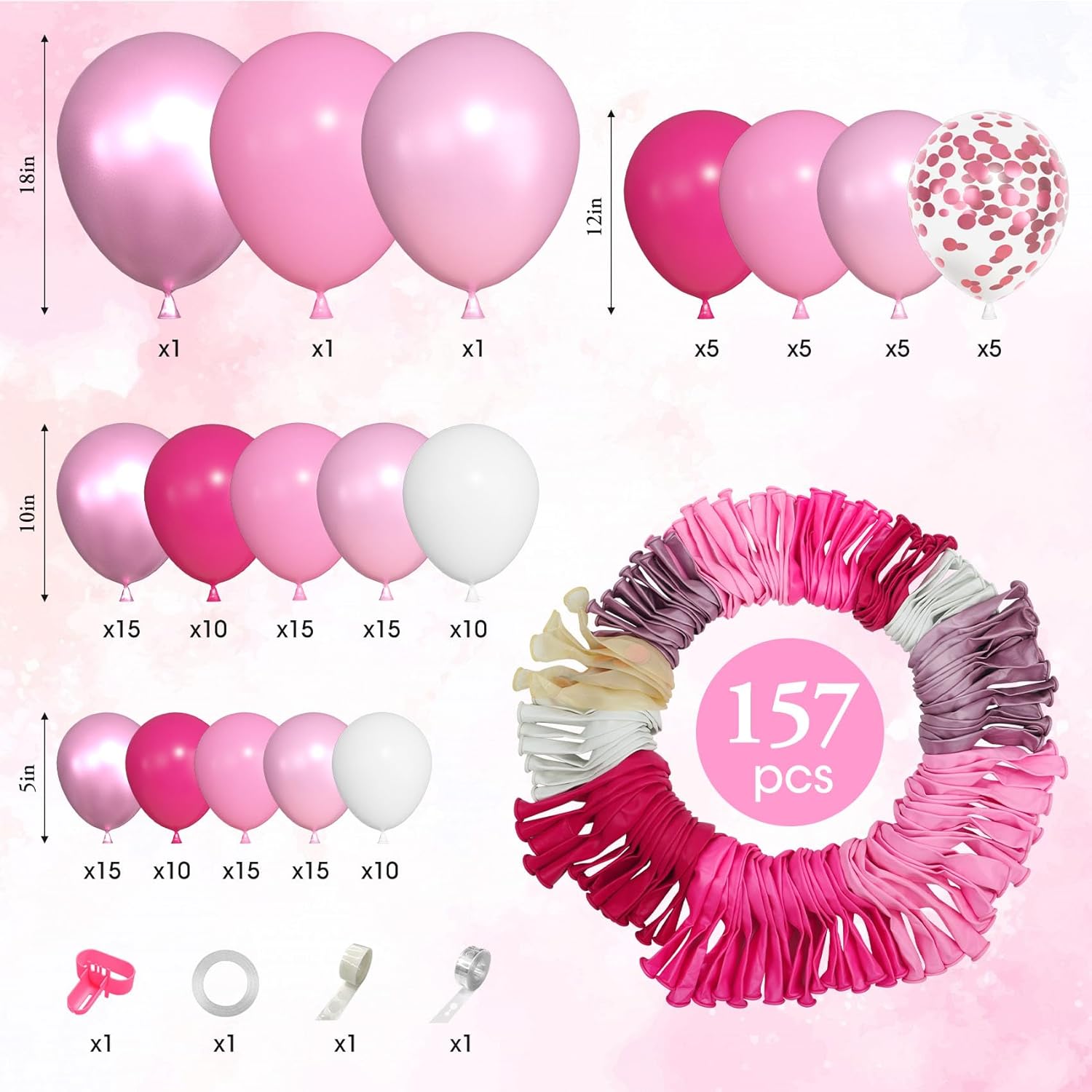 Ouddy Life 157 Pcs Pink Balloons Arch Garland Kit