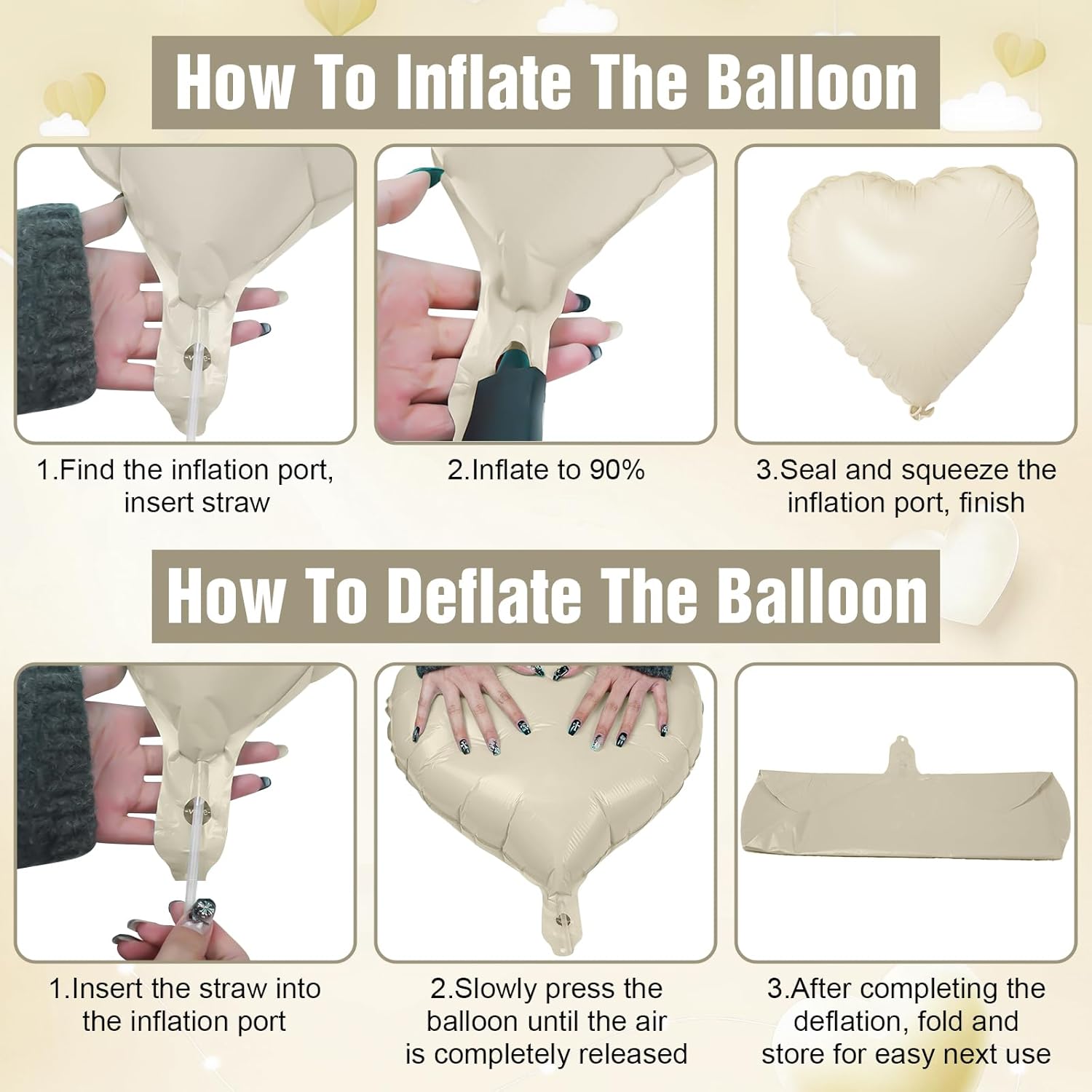 GRESATEK 10Pc Cream White Heart Balloons 18Inch