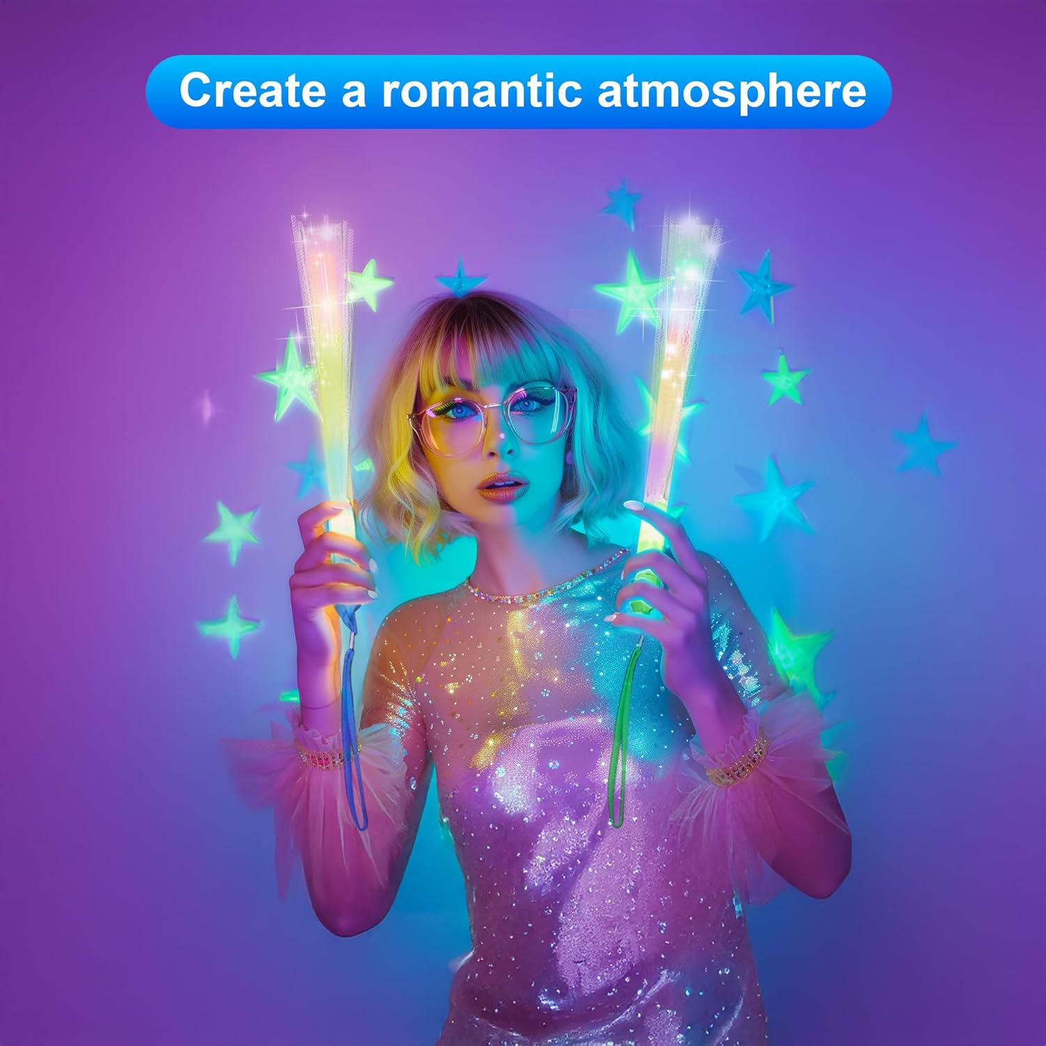 12 Pcs LED Fiber Optic Wand Glow Wands for Parties
