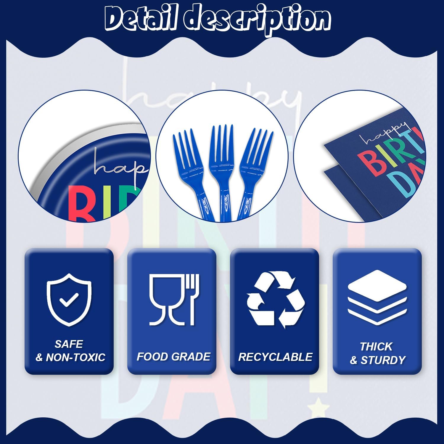 96Pcs Dark Blue Birthday Tableware Set for 24 Guests