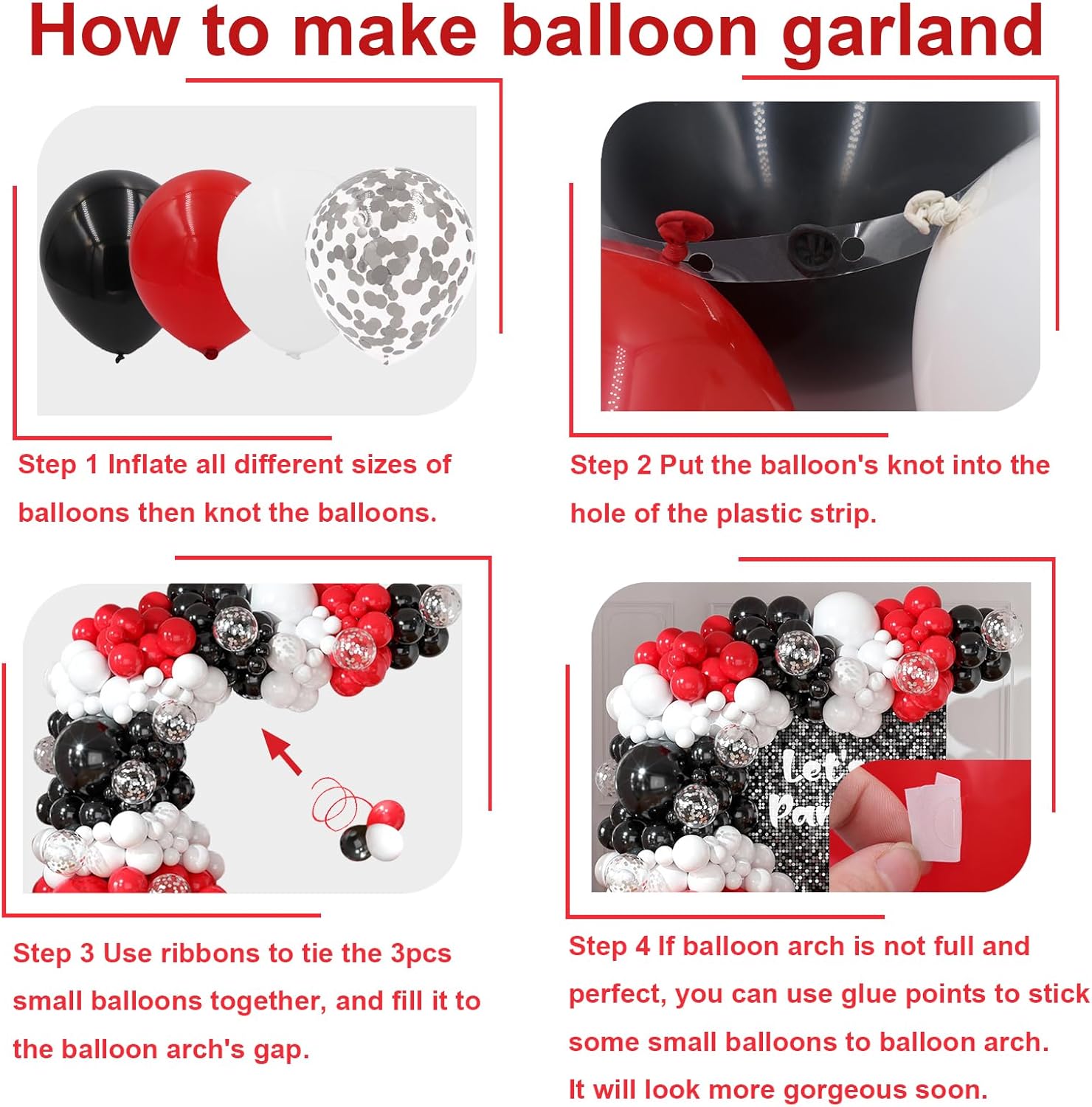 Red Black White Balloon Arch Kit 164pcs