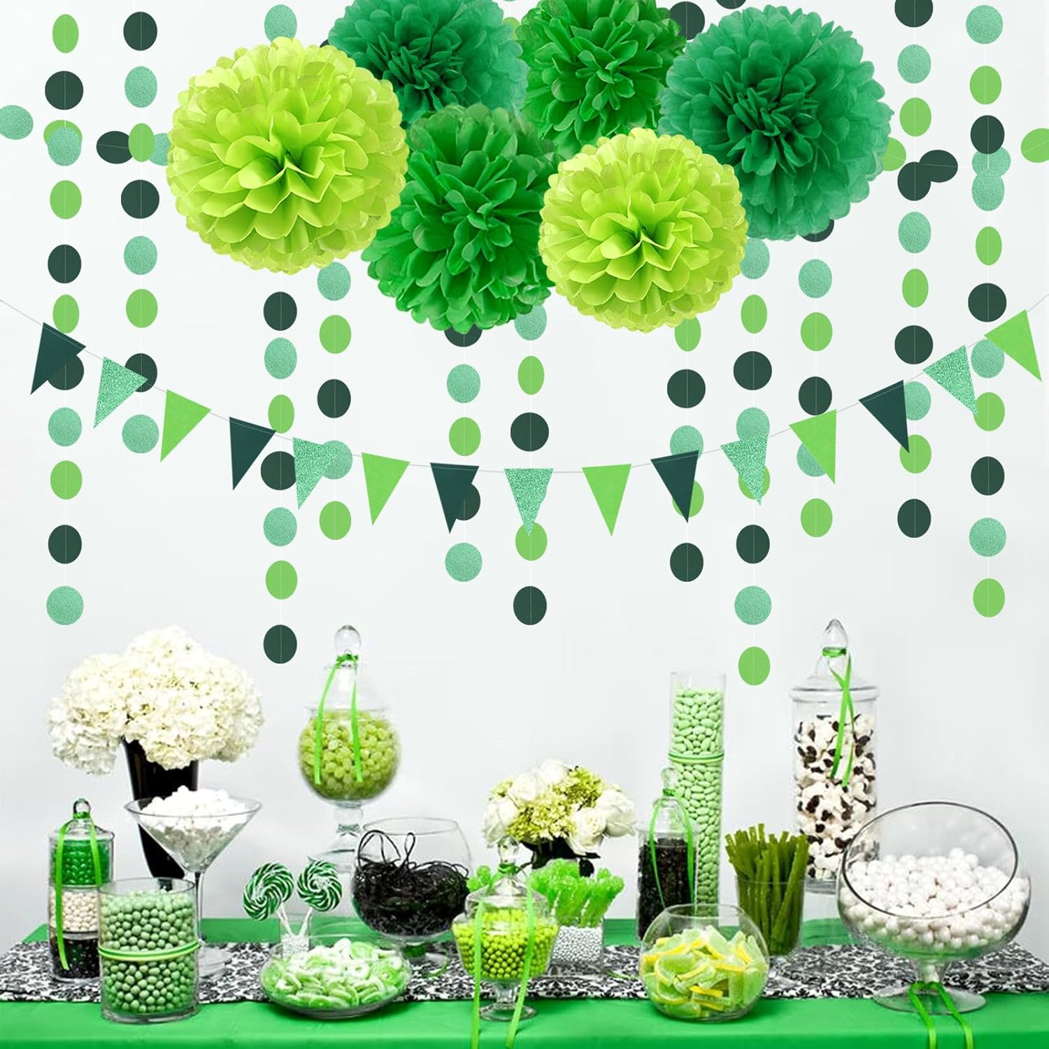 Green Party Decorations Tissue Pom Poms - 23pcs Set