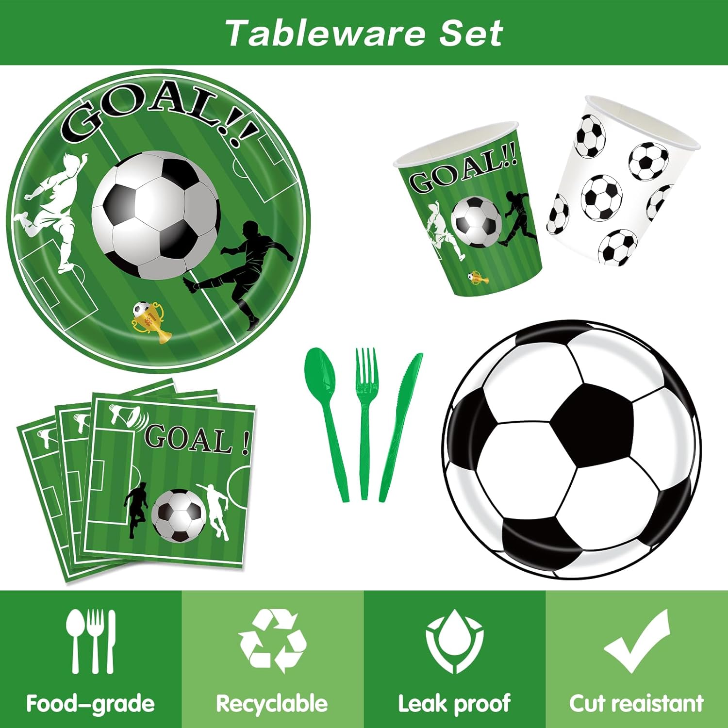 172pcs Soccer Themed Party Set for 24 Guests