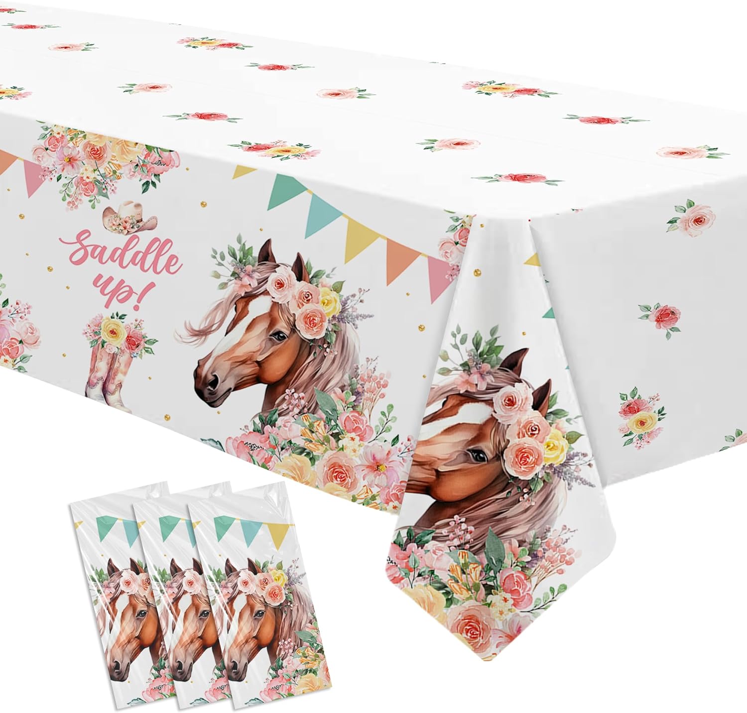 Owelleny Cowgirl Party Decorations Tablecloth 3Pcs Set