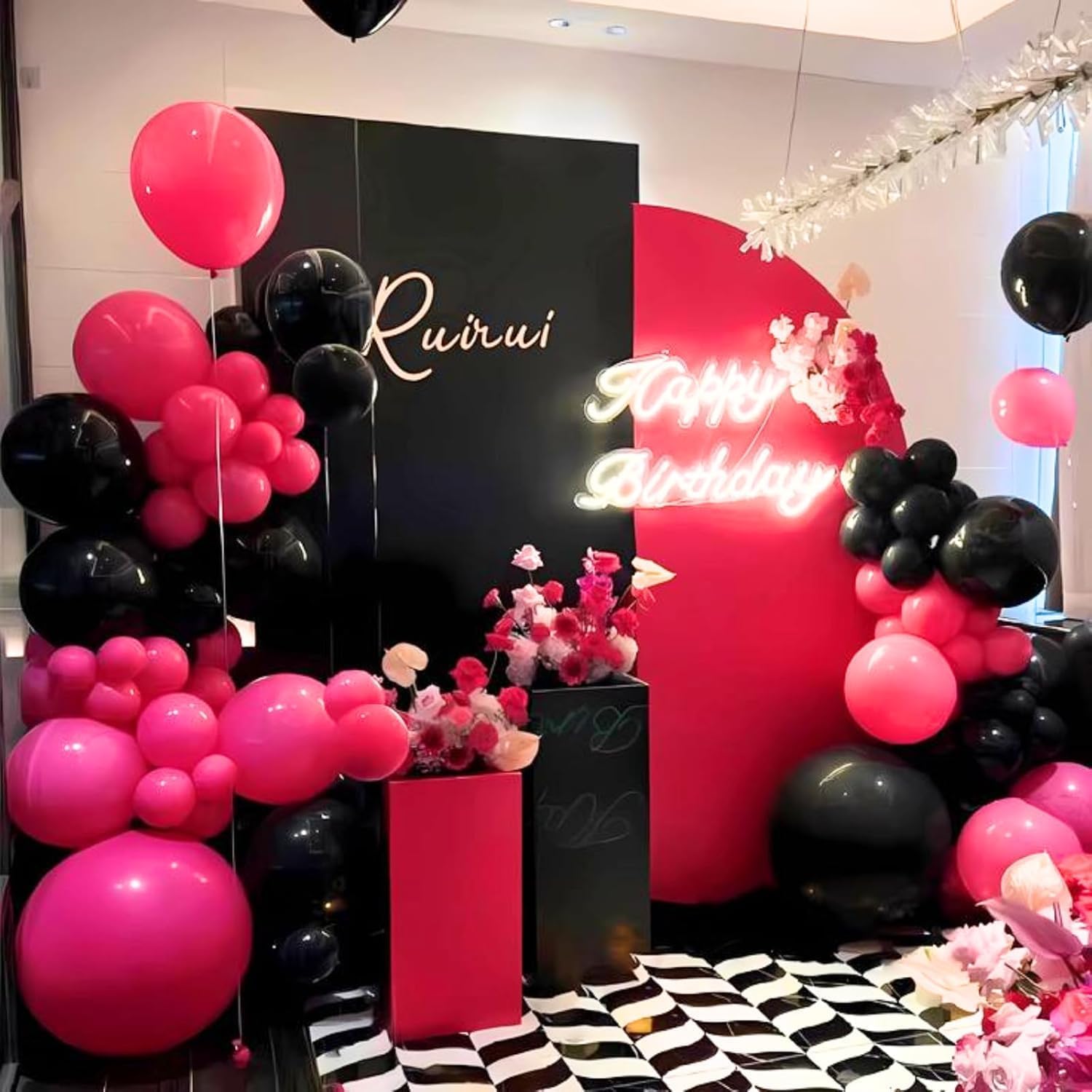 Pink and Black Balloons 60PCS Decor Set for Parties