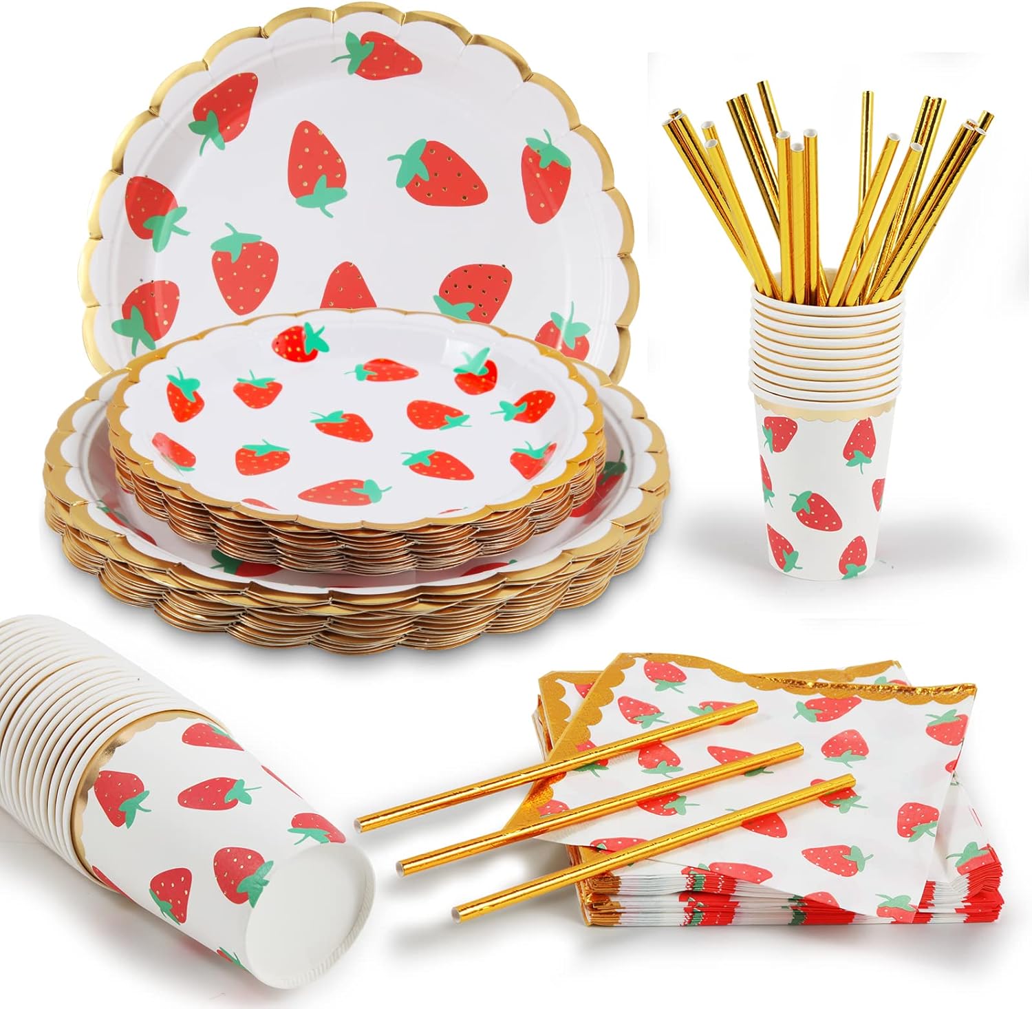 PULNDA Strawberry Disposable Tableware Set 120 Pieces