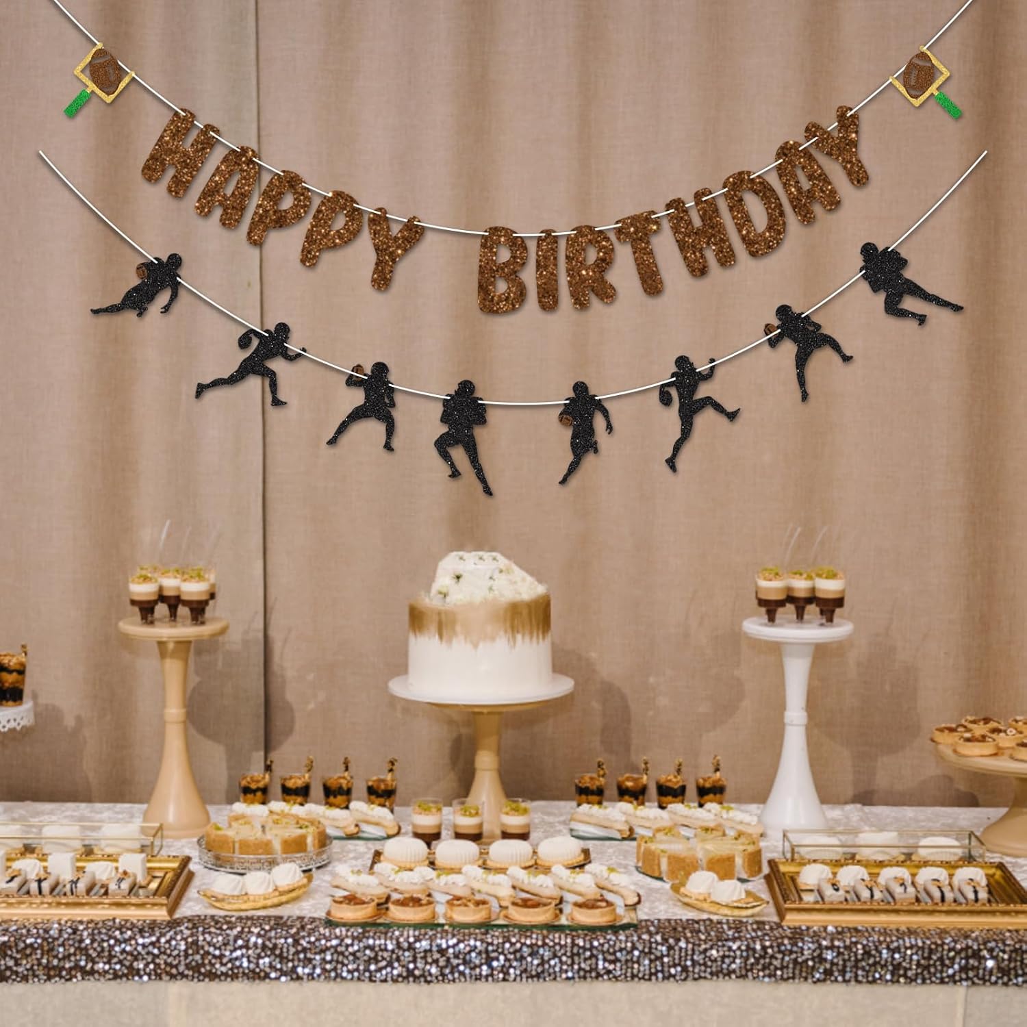 Football Birthday Banner with Glitter Letters