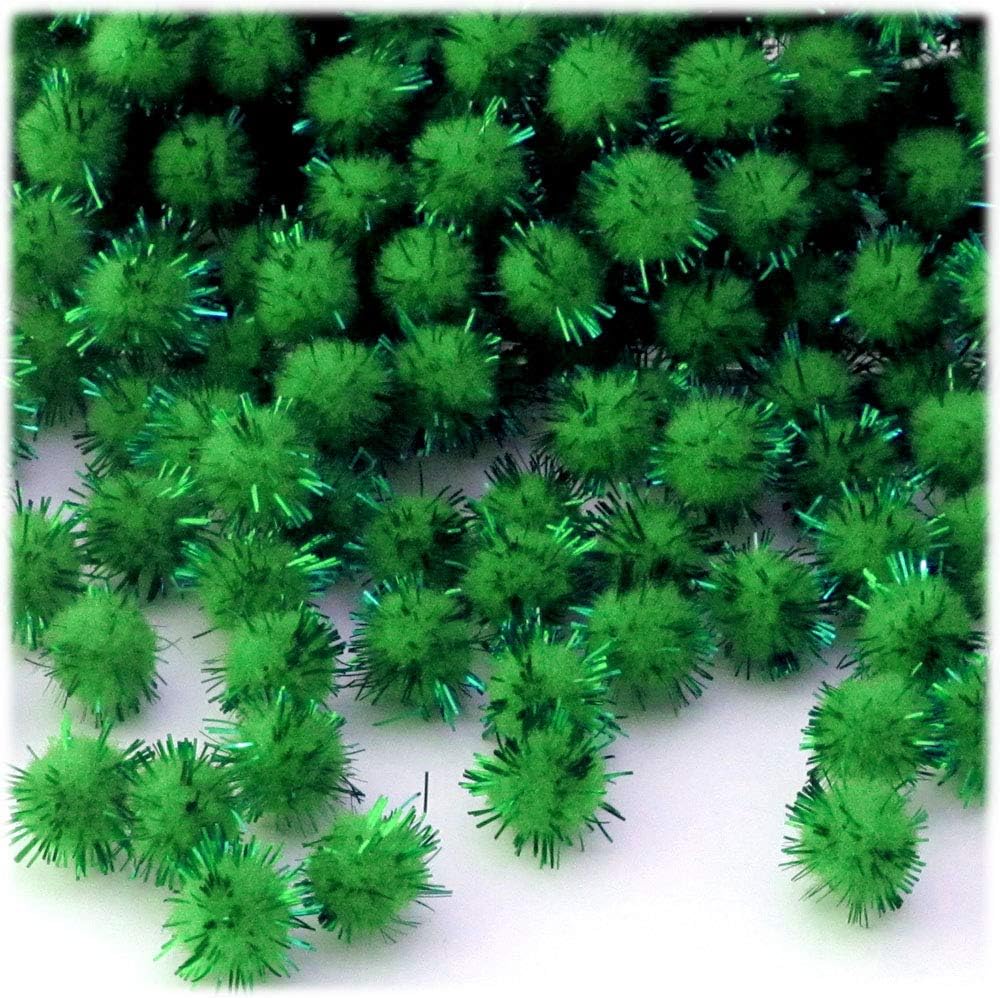 The Crafts Outlet Chenille Sparkly Pom Poms Emerald Green 05-inch 500pc