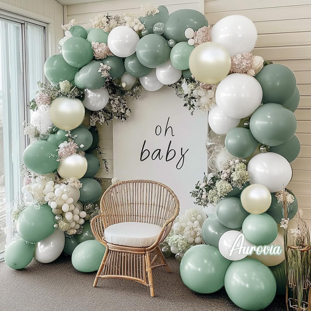 Dusty Green White Balloon Garland Party Decor Kit