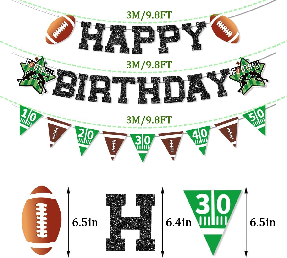 Glitter Football Birthday Decorations Set